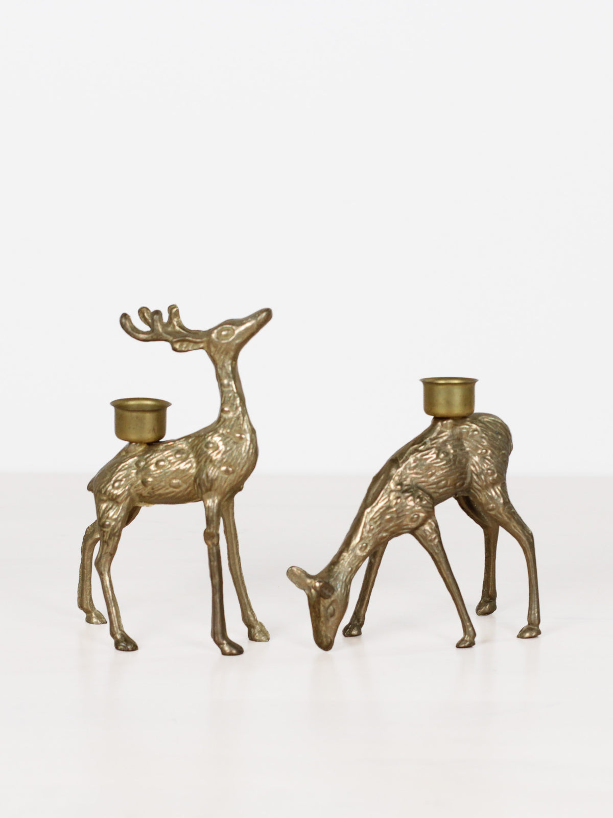 Vintage Brass Deer Candle Holders, Stag and Doe Pair