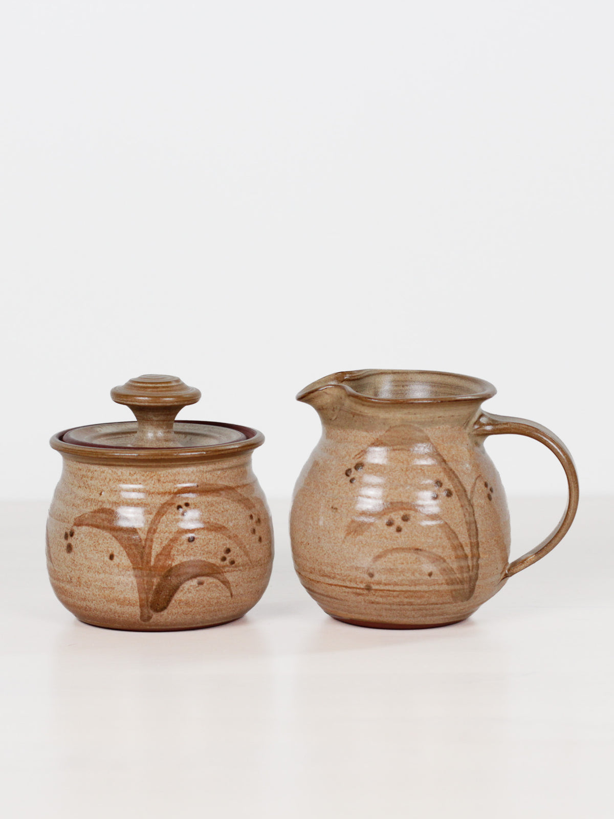 Vintage Signed Handmade Studio Pottery Sugar Bowl & Creamer Set