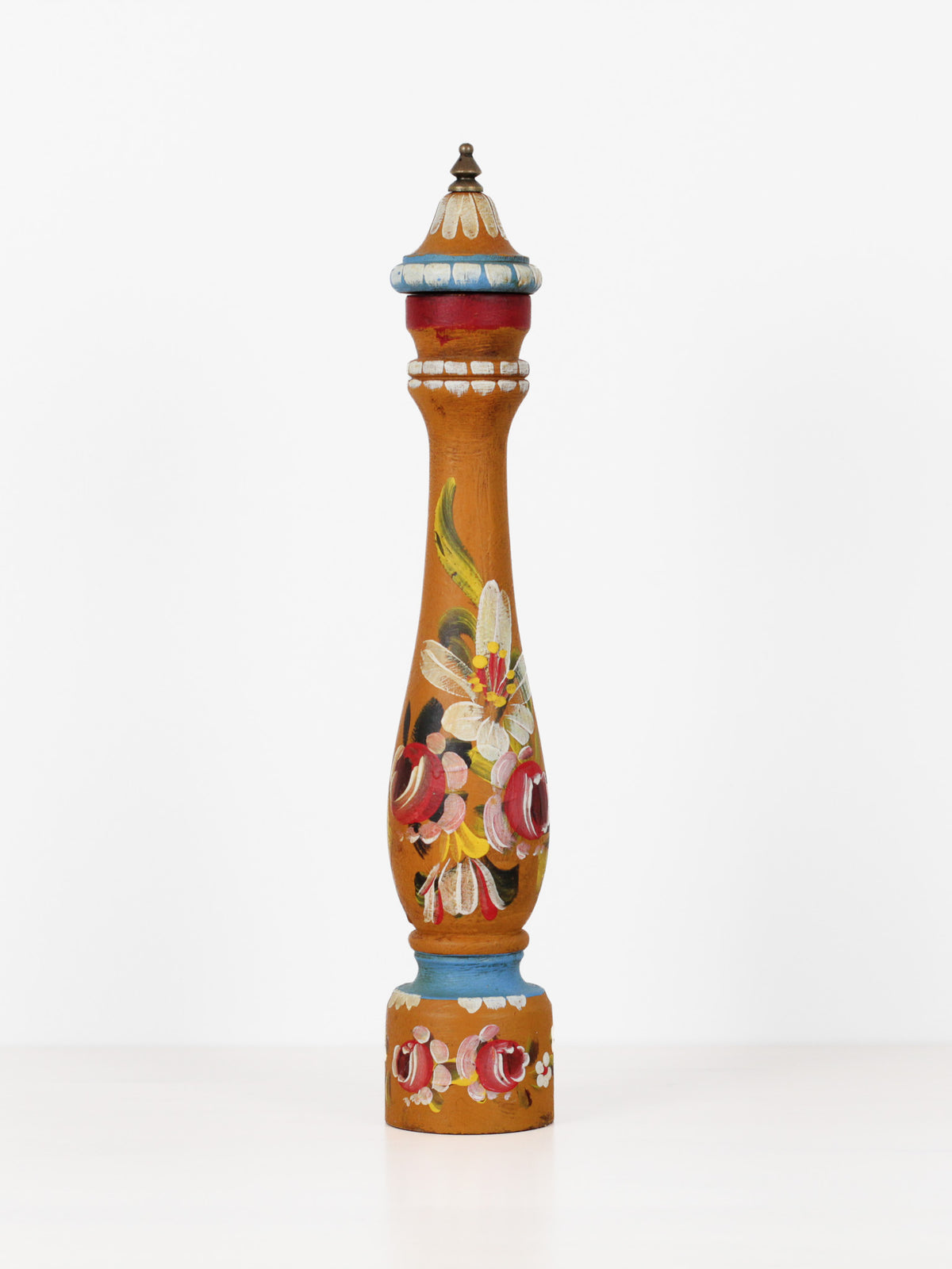 Vintage Italian Folk Art Wooden Pepper Mill