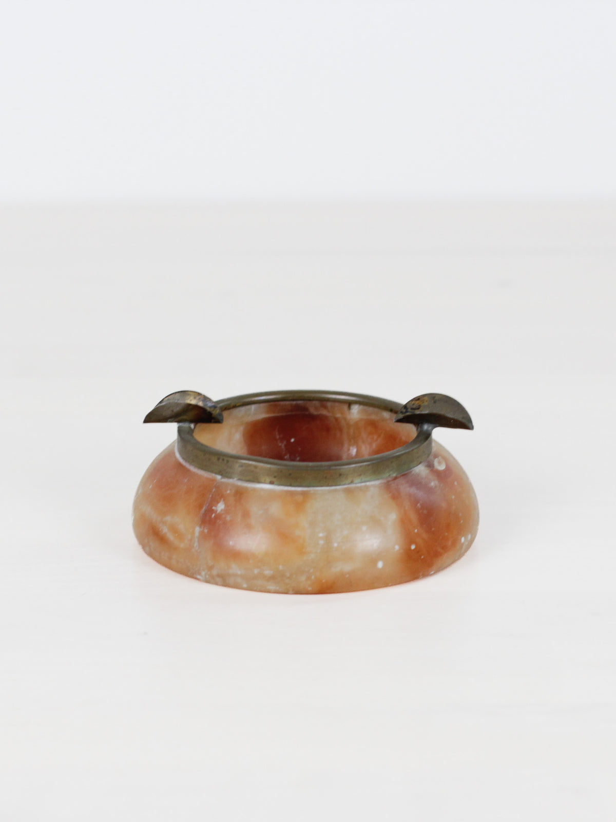 Vintage Alabaster Ashtray with Brass Rim