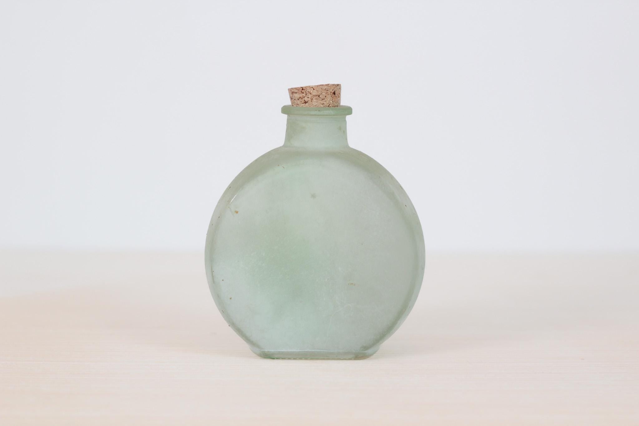 Vintage Frosted Glass Bottle with Cork Stopper