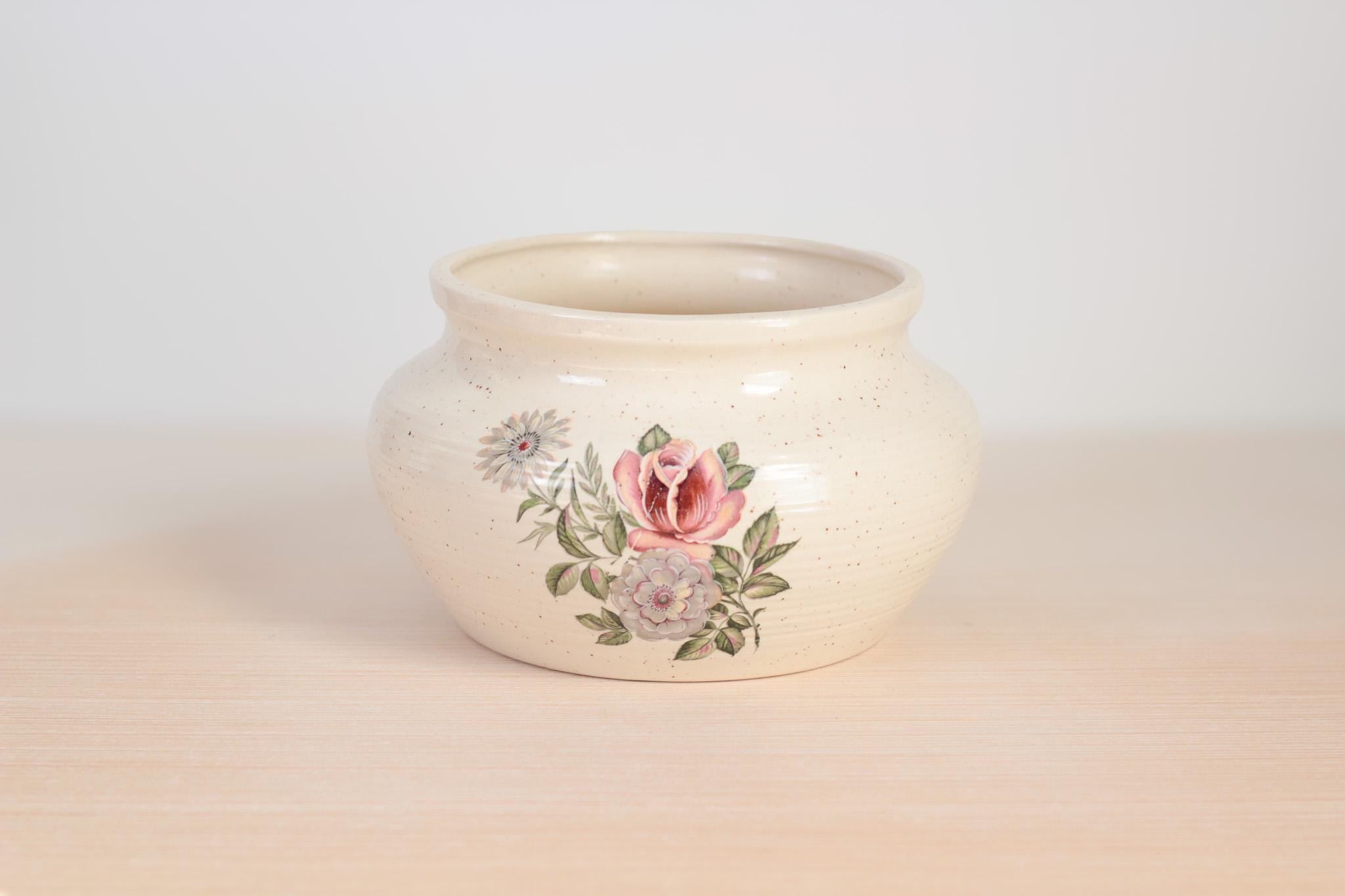 Vintage Ceramic Planter with Floral Motif