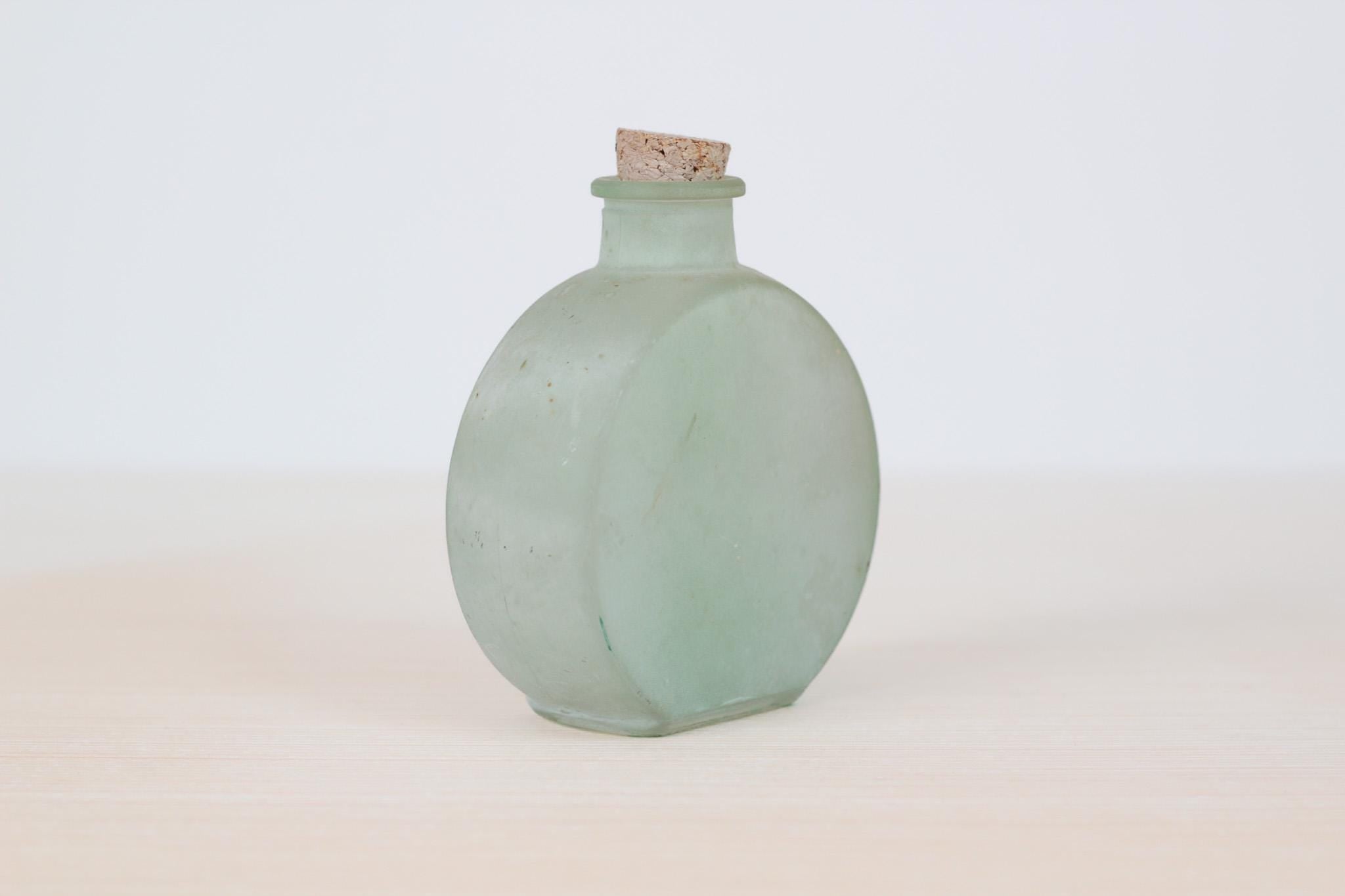 Vintage Frosted Glass Bottle with Cork Stopper