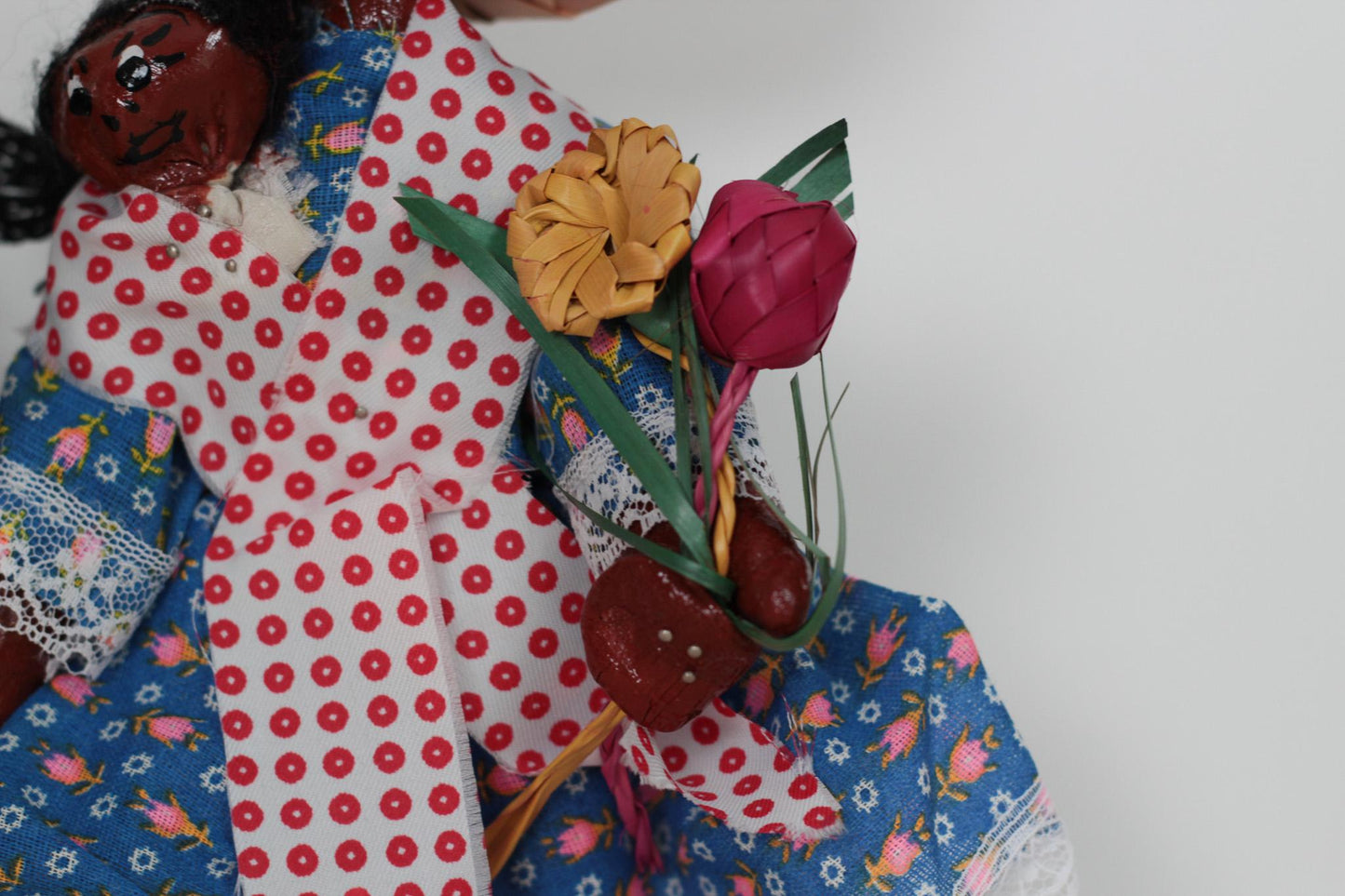 Vintage Mexican Folk Art Dolls, Hand-Painted Papier-Mâché Moms & Babies, 11" Tall