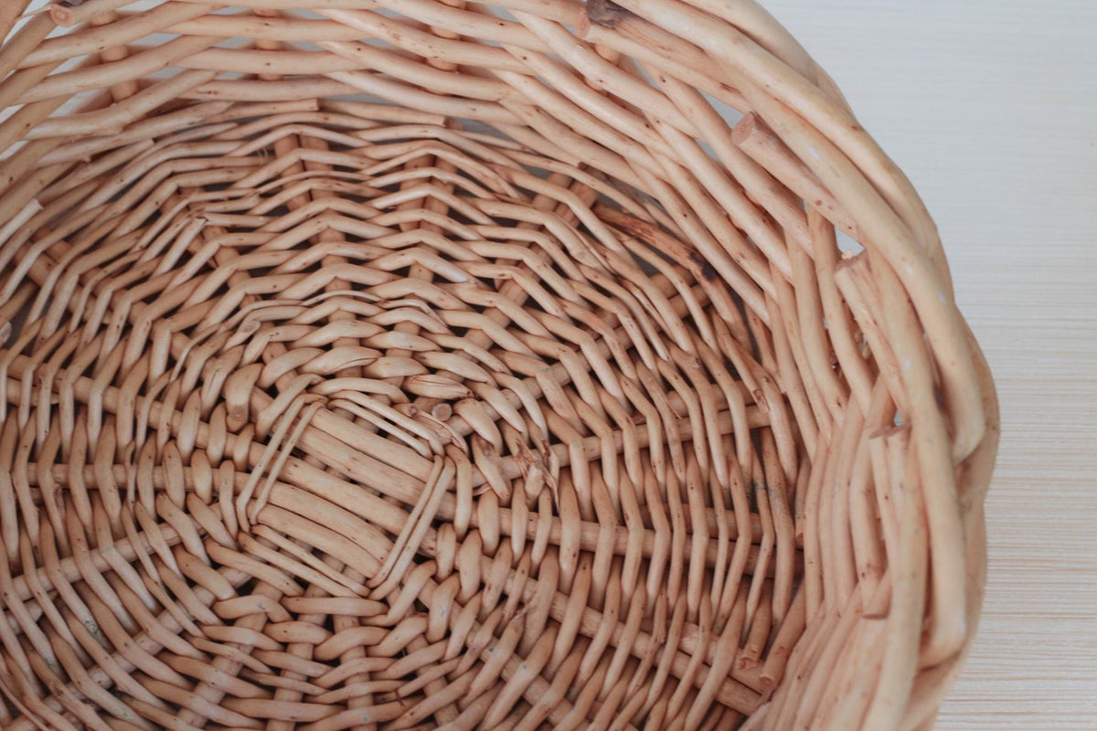 Large Vintage Handwoven Wicker Basket Tray
