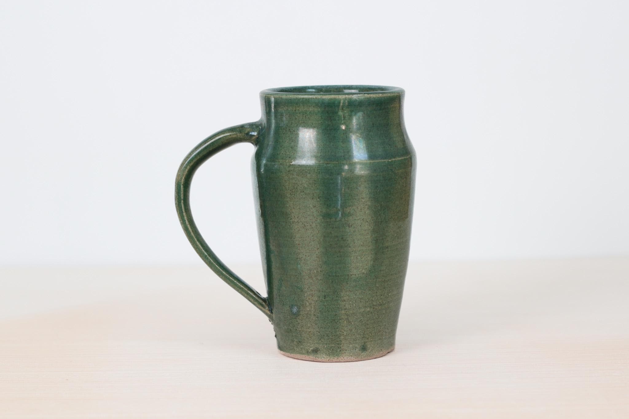 Vintage Studio Pottery Tall Green Mug, Signed by Artist