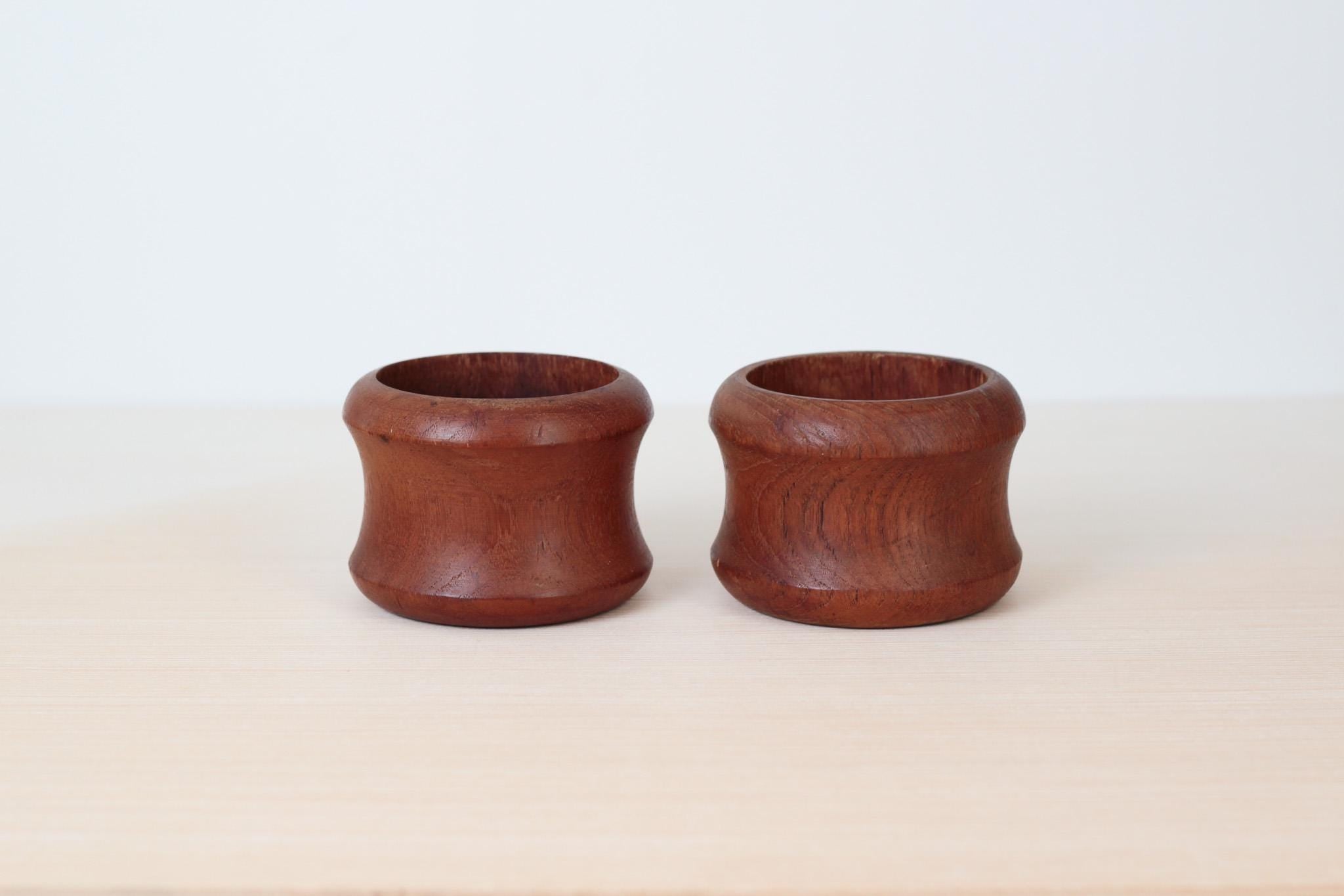 Vintage Teak Wood Candle Holder Pair, Mid-Century Modern Decor