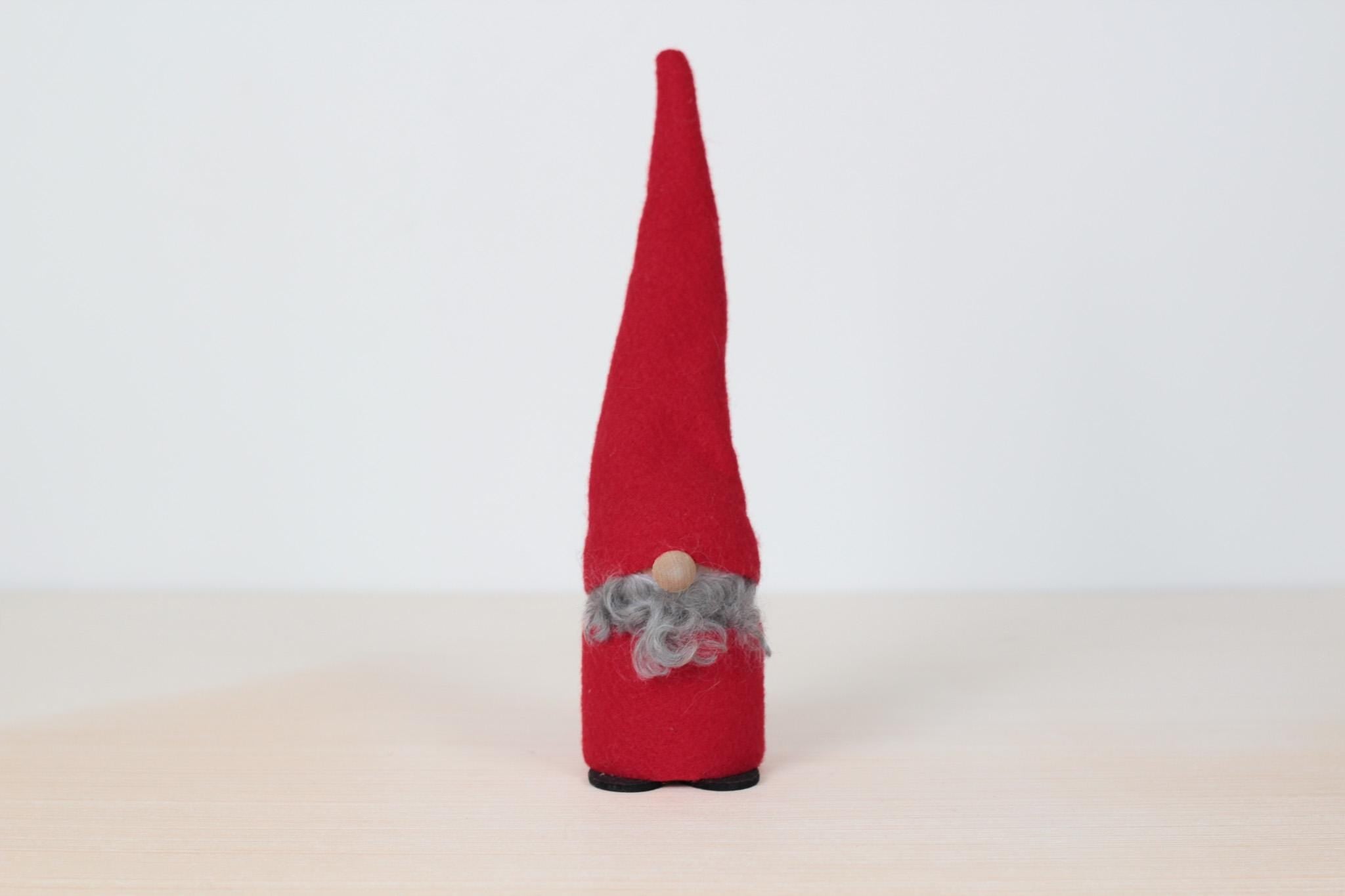 Vintage Swedish Tomte Gnome 10.5" Tall w/ Wooden Heart Feet, Scandinavian Christmas Decor