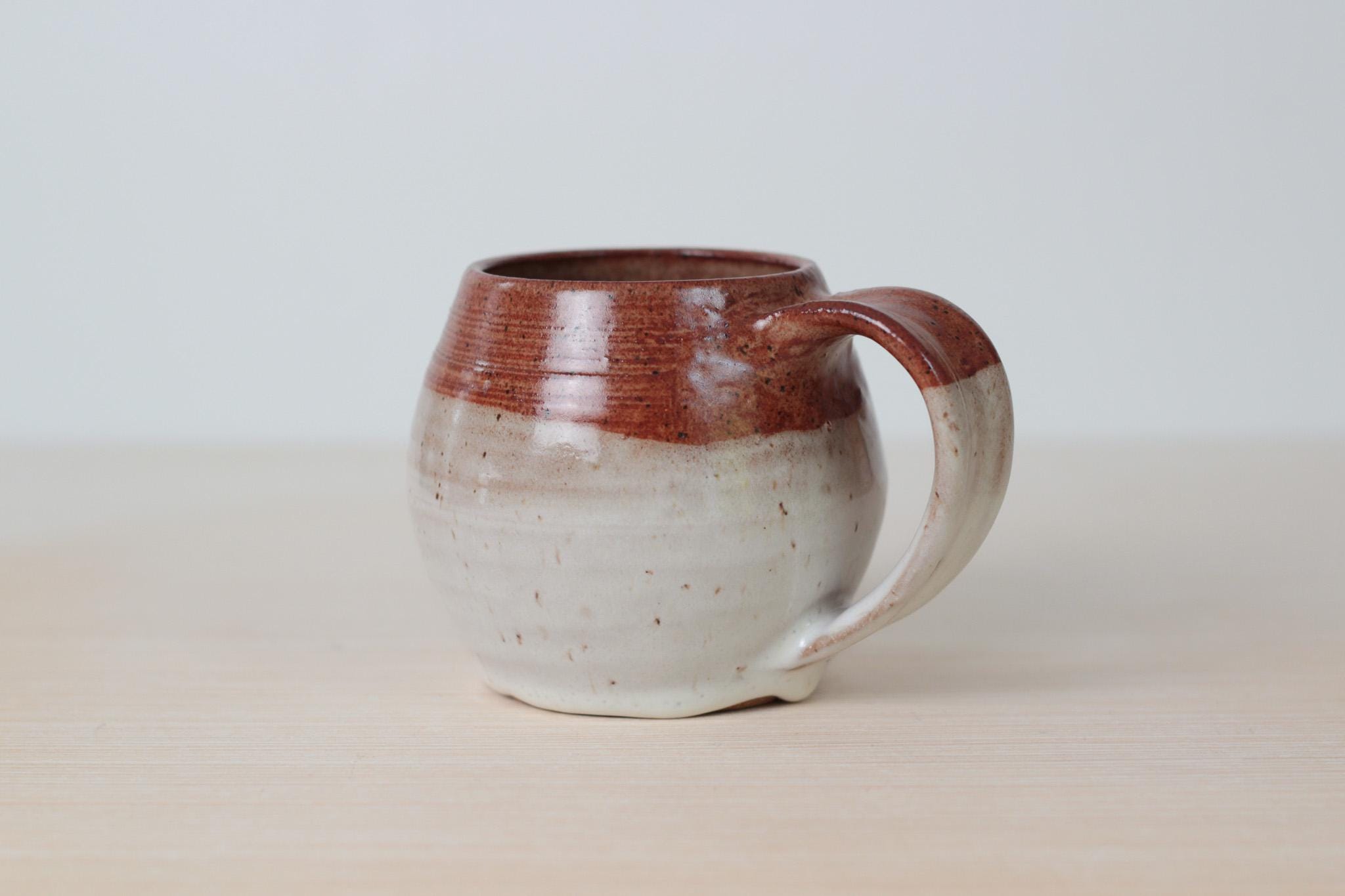 Vintage Studio Pottery Mug in Speckled Cream and Brown Glaze, Signed by Artist