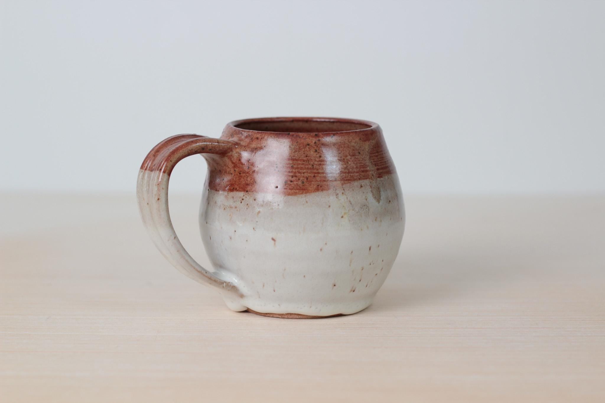Vintage Studio Pottery Mug in Speckled Cream and Brown Glaze, Signed by Artist