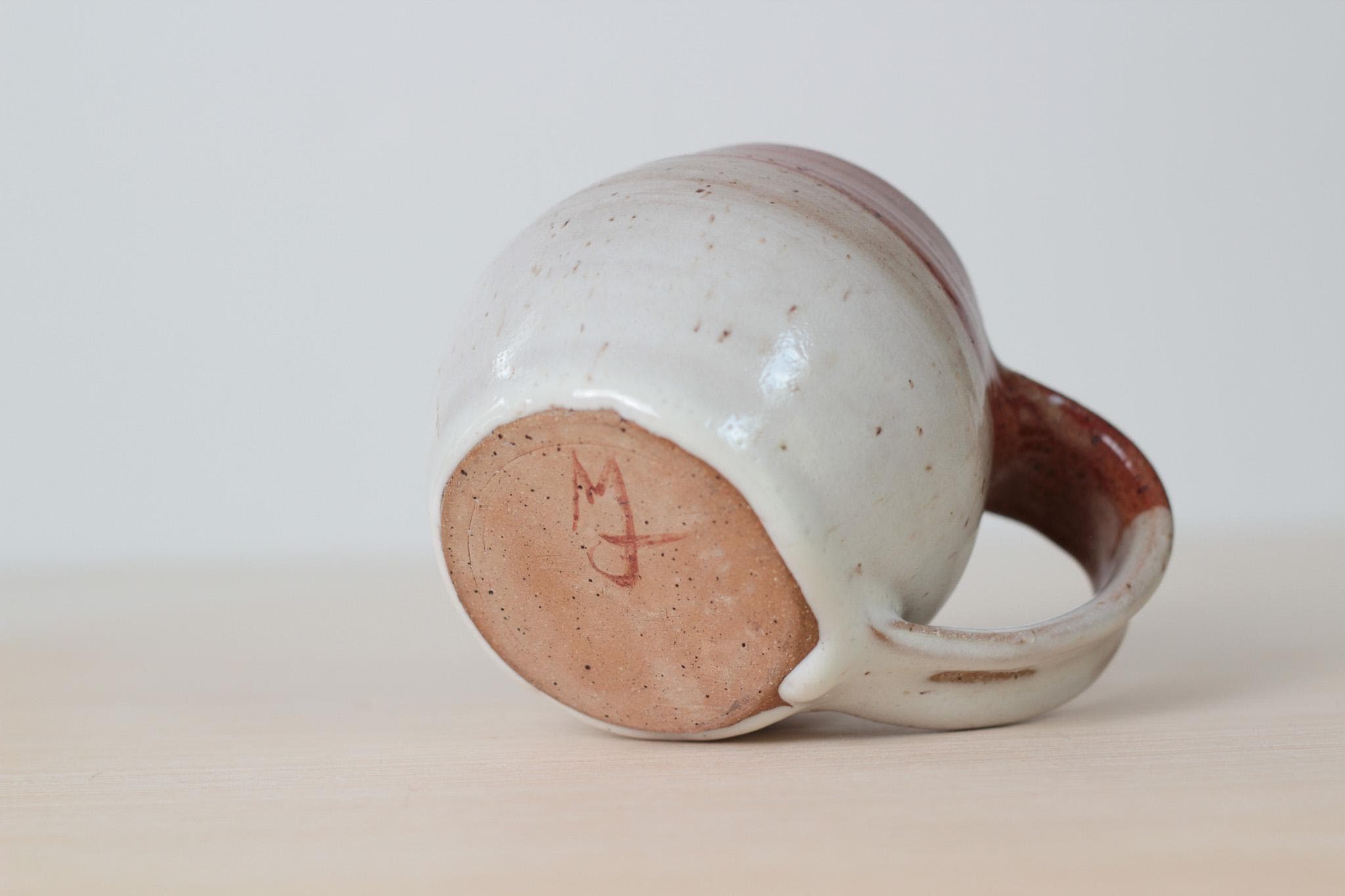 Vintage Studio Pottery Mug in Speckled Cream and Brown Glaze, Signed by Artist