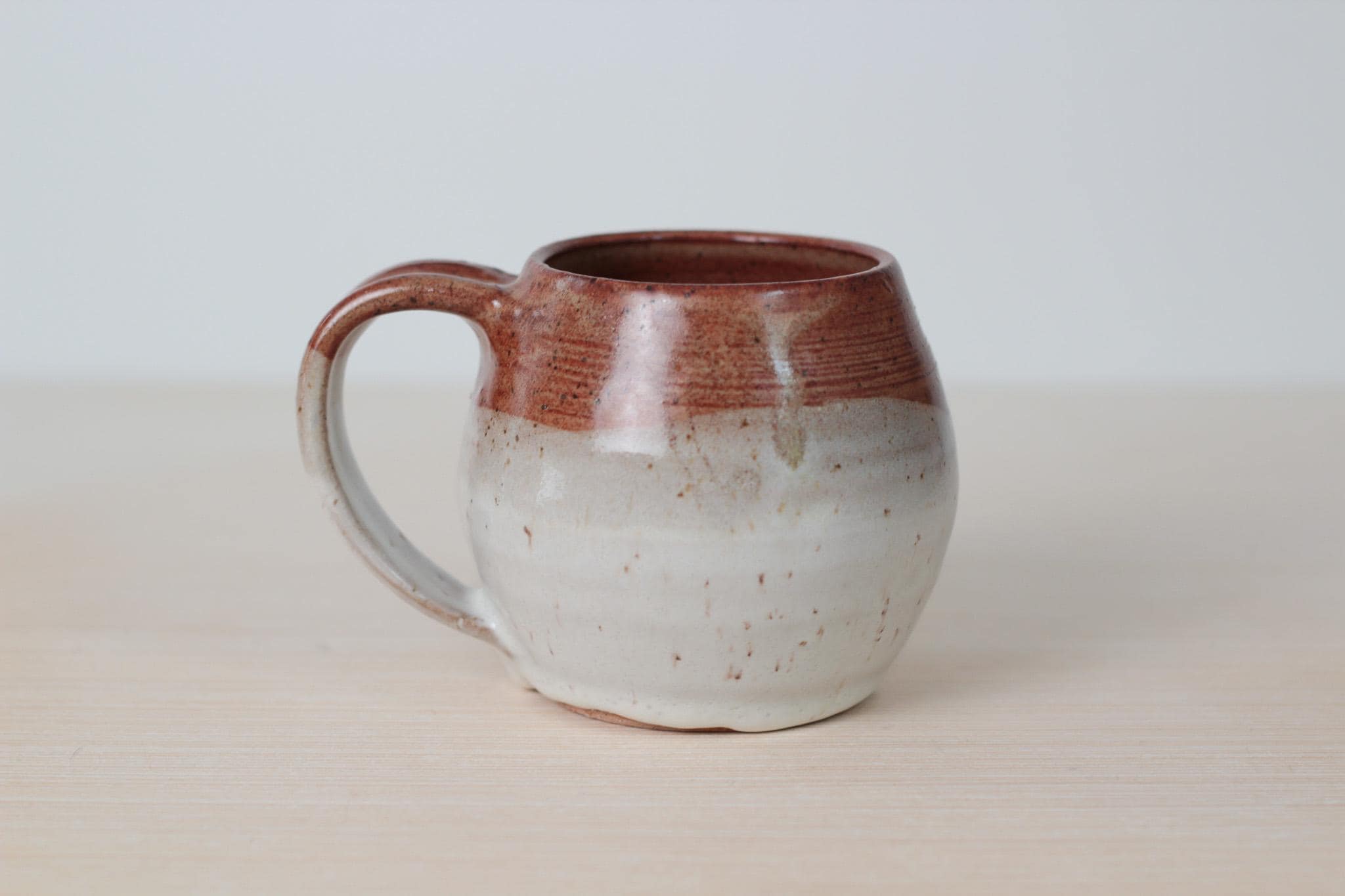 Vintage Studio Pottery Mug in Speckled Cream and Brown Glaze, Signed by Artist