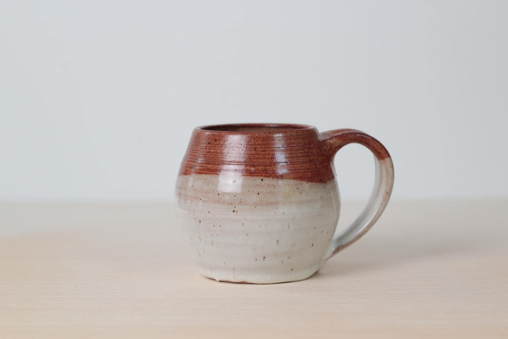 Vintage Studio Pottery Mug in Speckled Cream and Brown Glaze, Signed by Artist