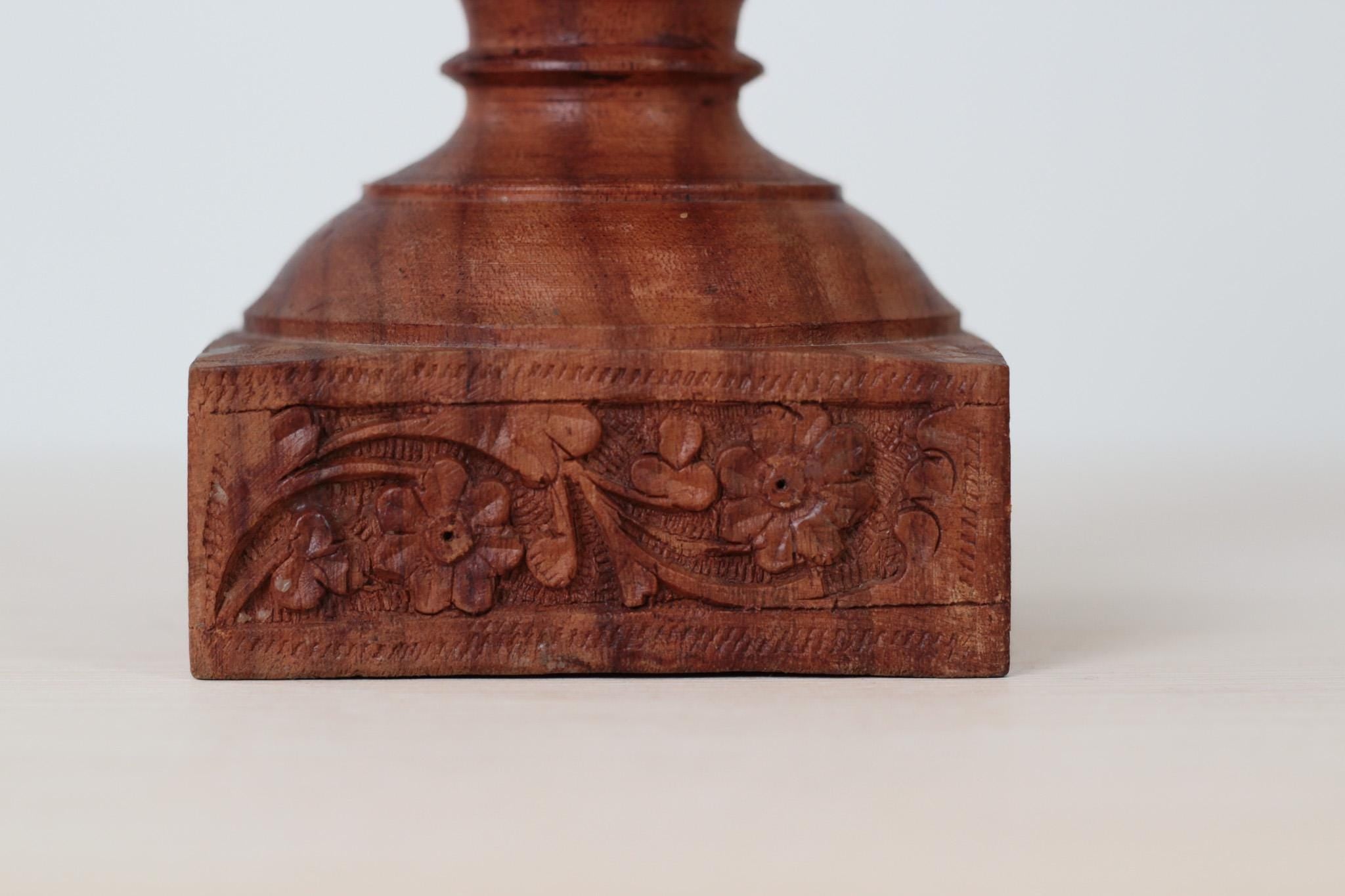 Vintage Hand-Carved Rosewood Pillar Candle Holder, Made in India