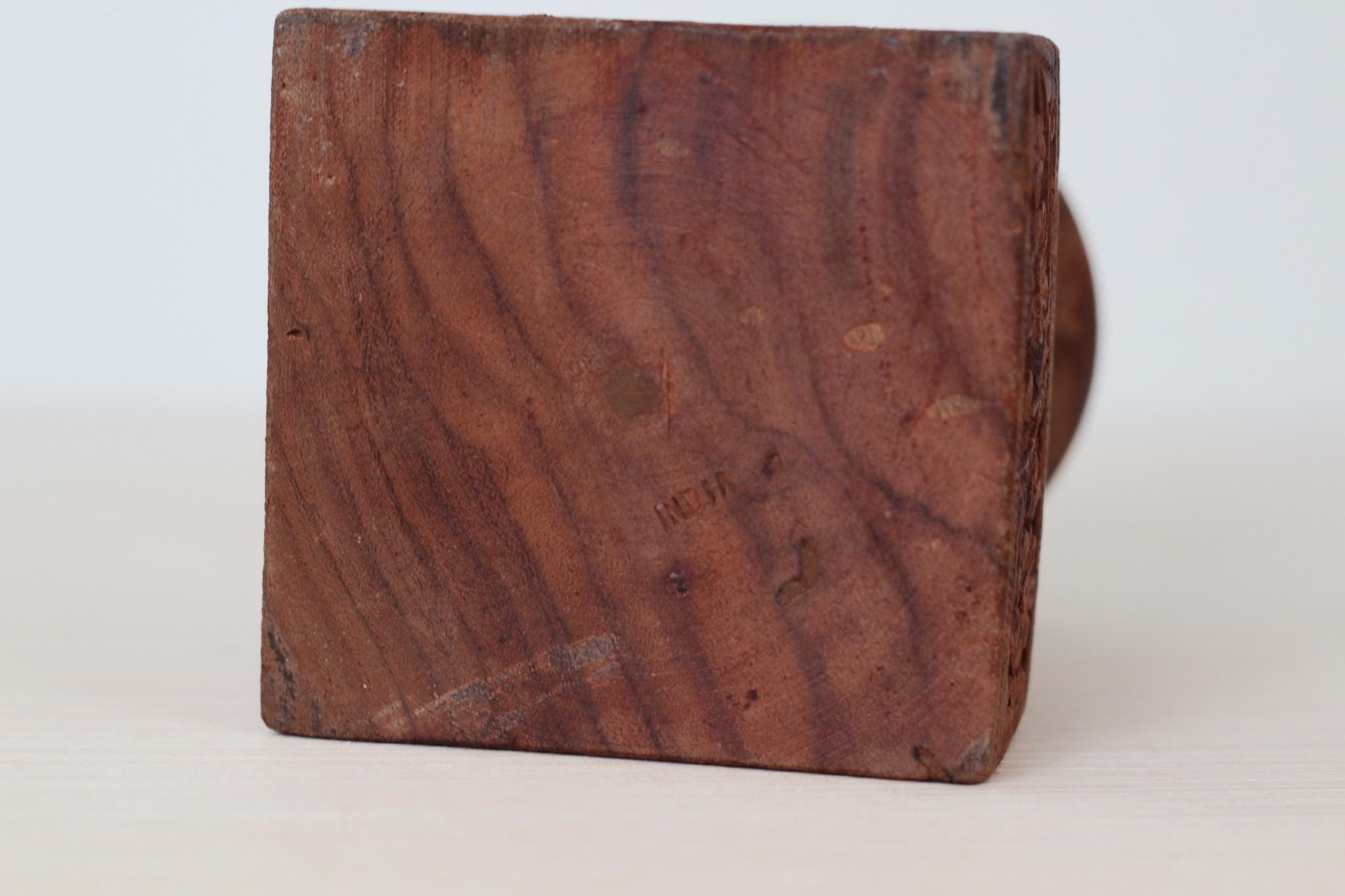 Vintage Hand-Carved Rosewood Pillar Candle Holder, Made in India