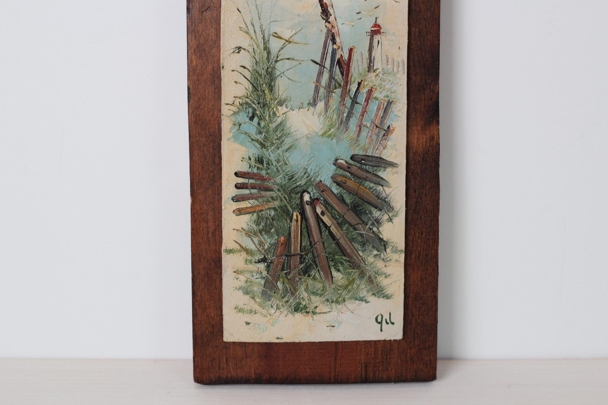 Vintage Coastal Seascape Painting on Wood, Signed by Artist
