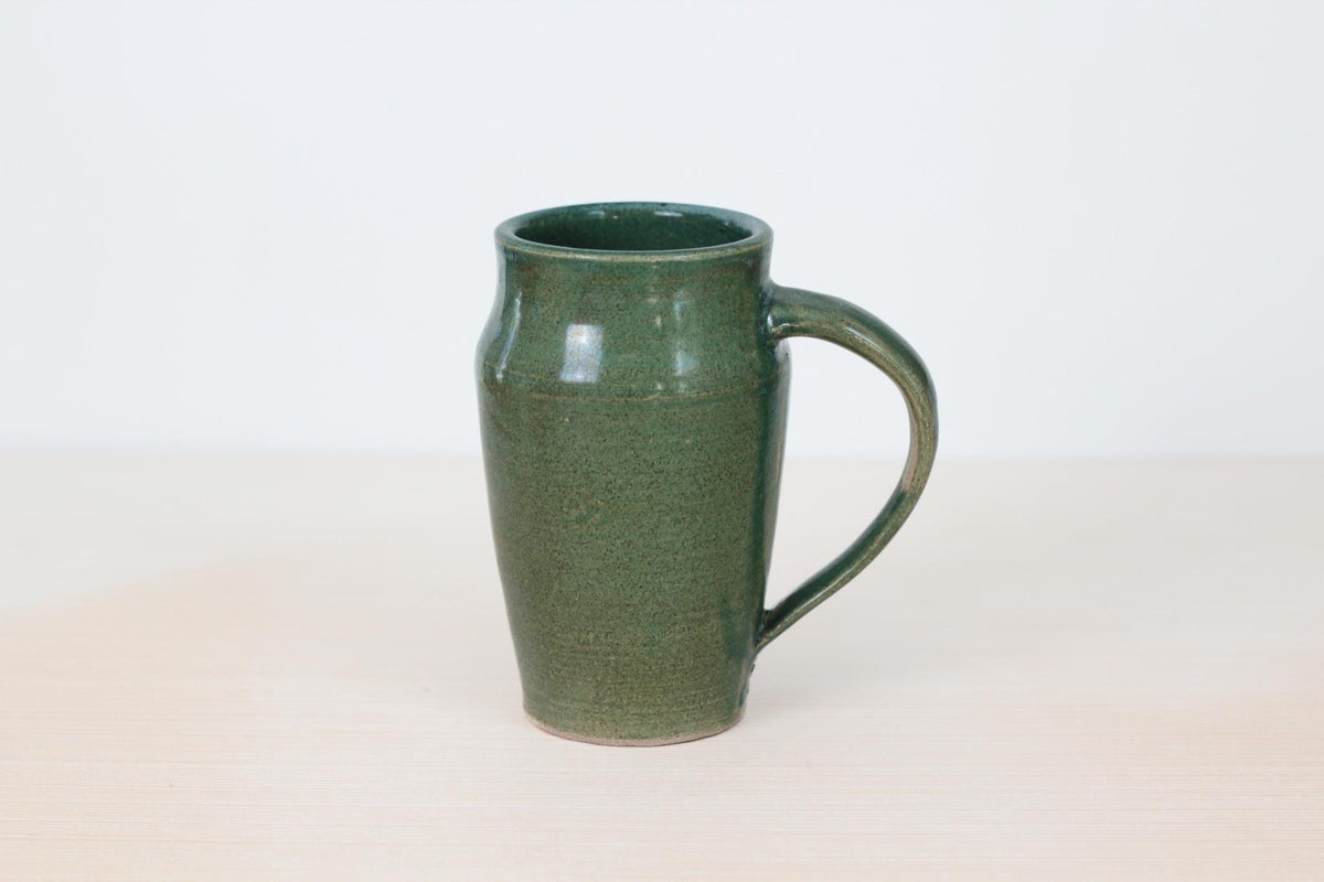 Vintage Handmade Studio Pottery Tall Green Mug, Signed by Artist