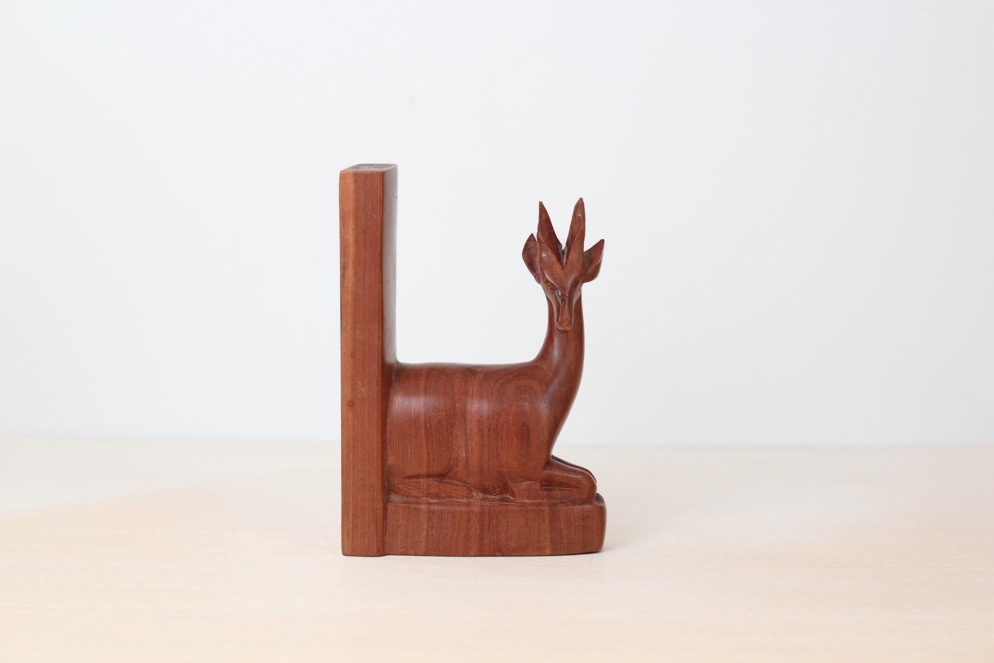 Vintage Teak Wood Gazelle Single Bookend (flawed), Mid-Century Decor