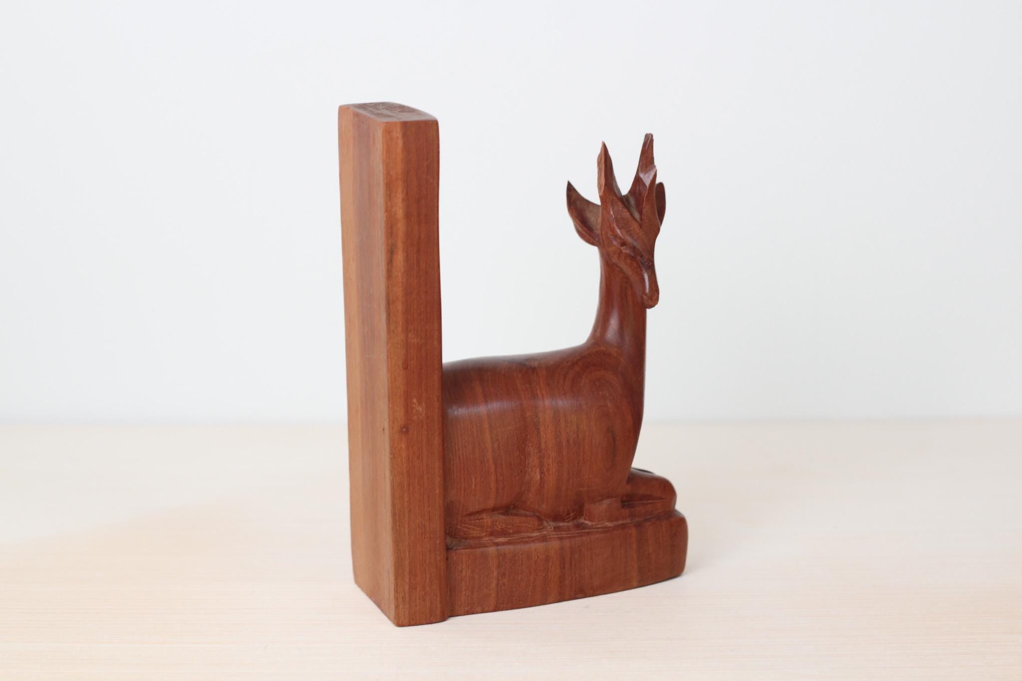 Vintage Teak Wood Gazelle Single Bookend (flawed), Mid-Century Decor