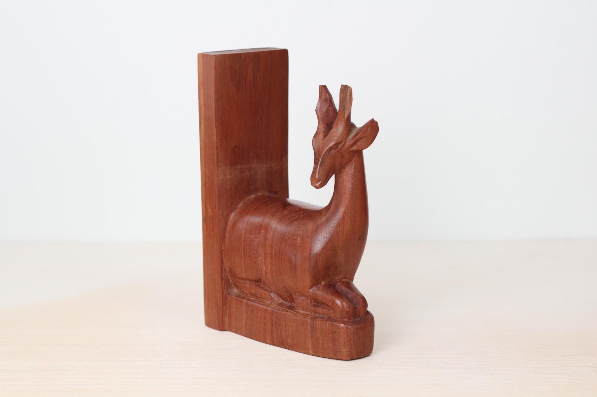 Vintage Teak Wood Gazelle Single Bookend (flawed), Mid-Century Decor