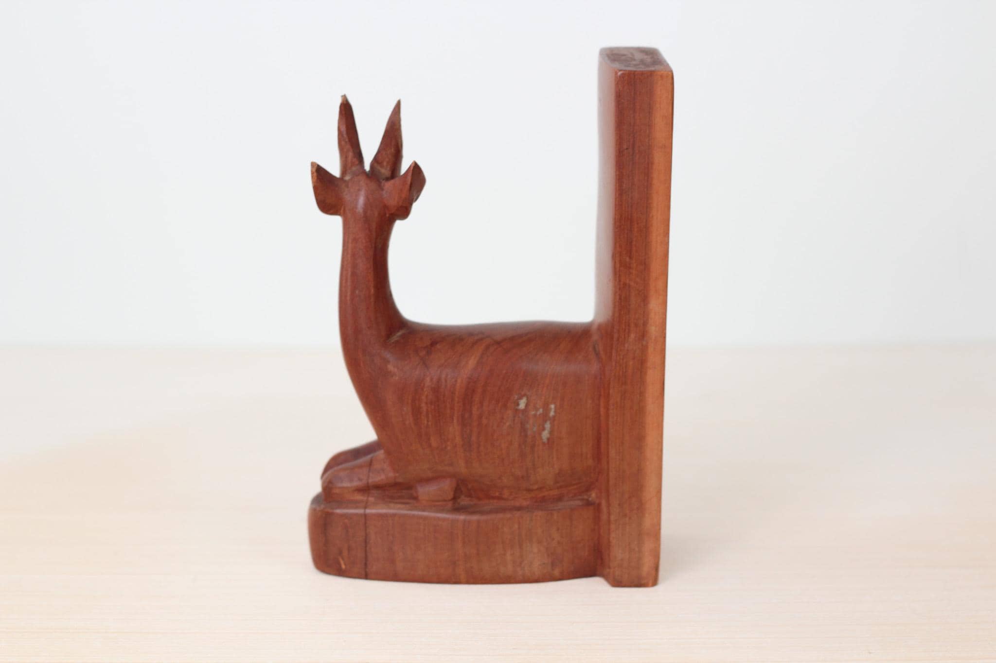 Vintage Teak Wood Gazelle Single Bookend (flawed), Mid-Century Decor