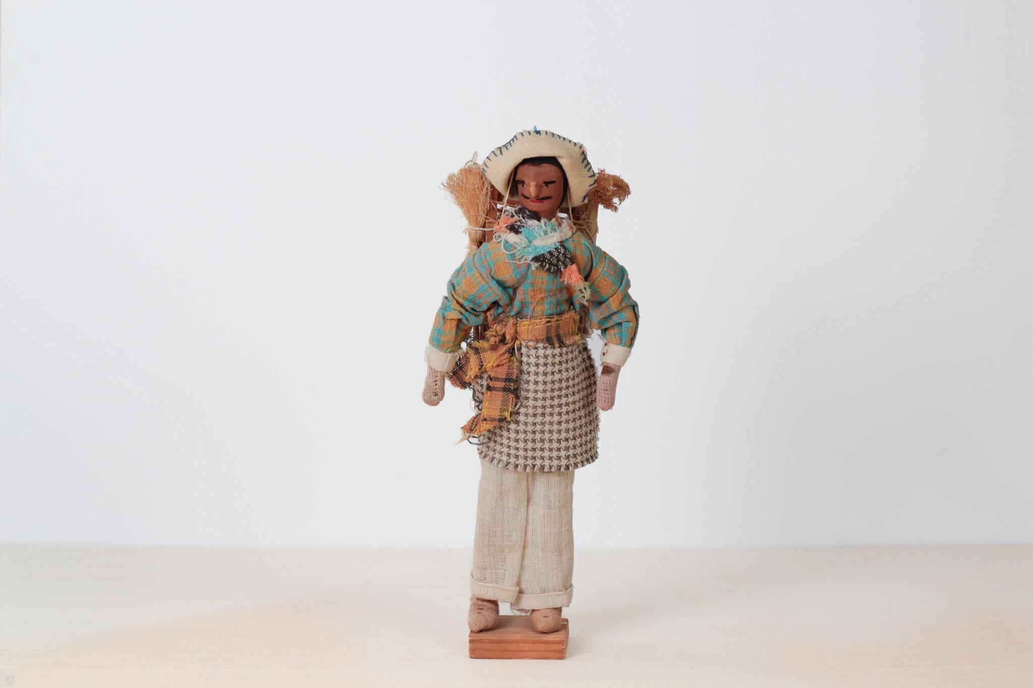 Vintage Guatemalan Folk Art Cloth Merchant Figure, 12.5in Tall