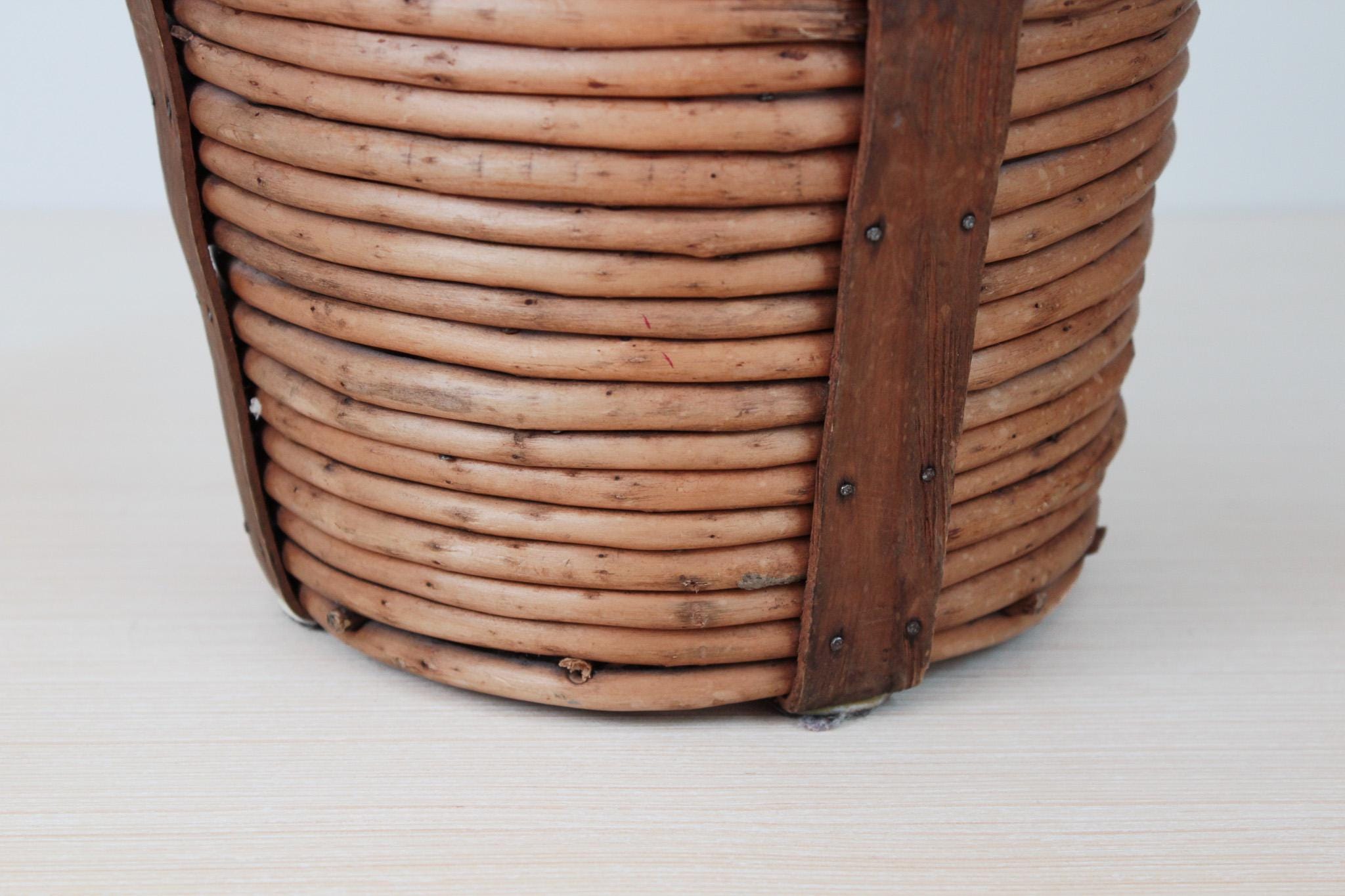 Vintage Woven Harvest Basket with Wooden Handles
