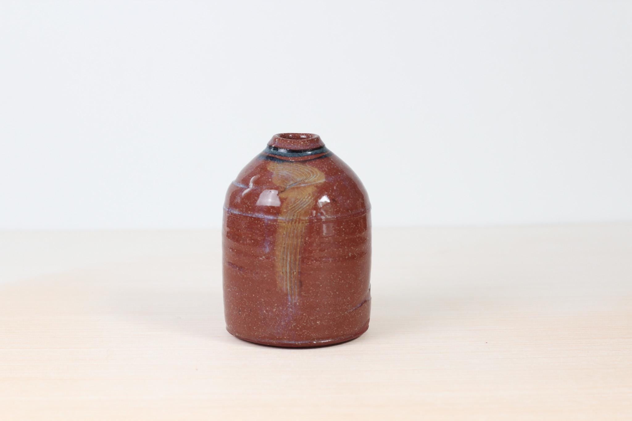 Vintage Studio Pottery Bud Vase in Red Stoneware Clay, Signed by Maker