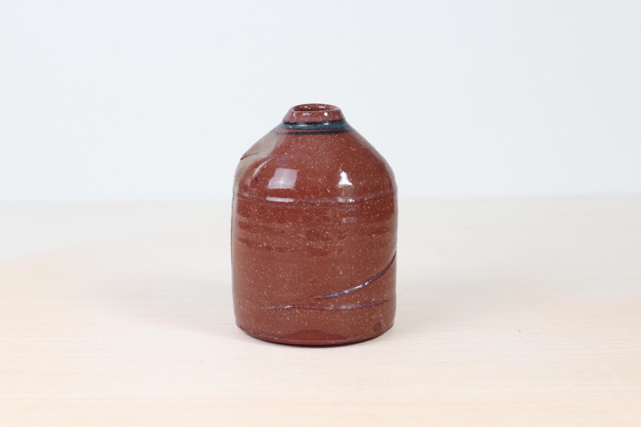 Vintage Studio Pottery Bud Vase in Red Stoneware Clay, Signed by Maker