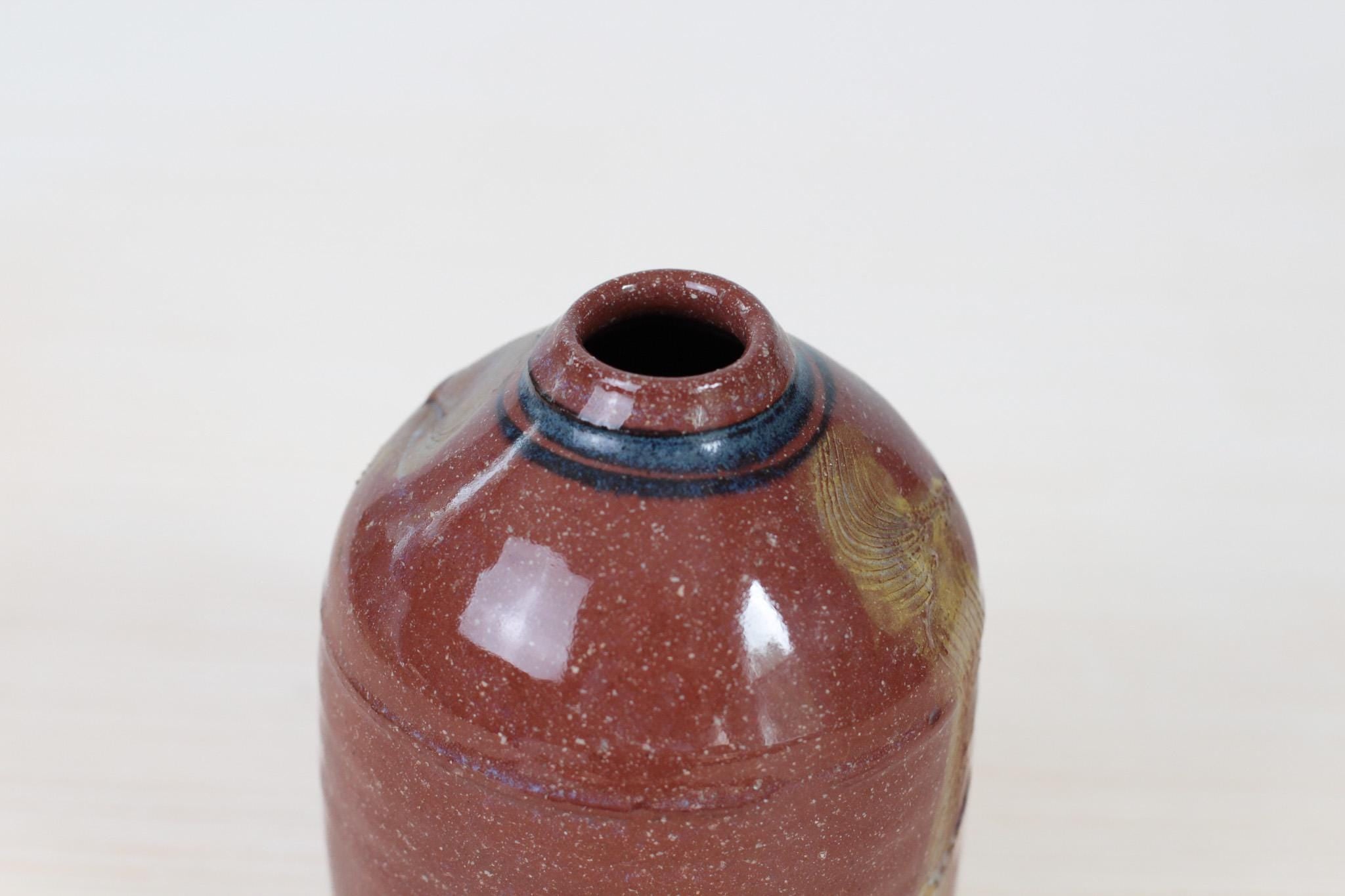 Vintage Studio Pottery Bud Vase in Red Stoneware Clay, Signed by Maker