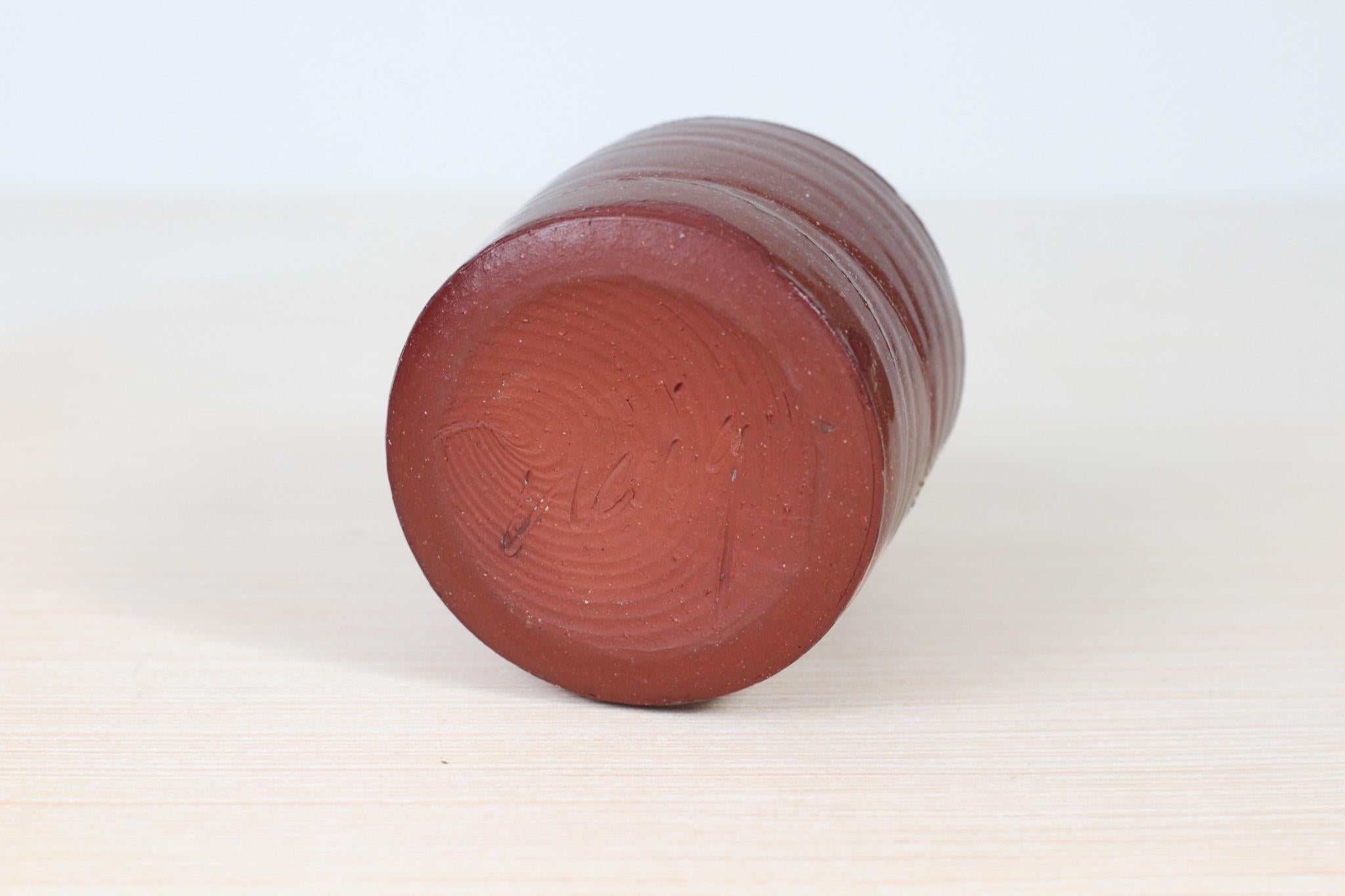 Vintage Studio Pottery Bud Vase in Red Stoneware Clay, Signed by Maker