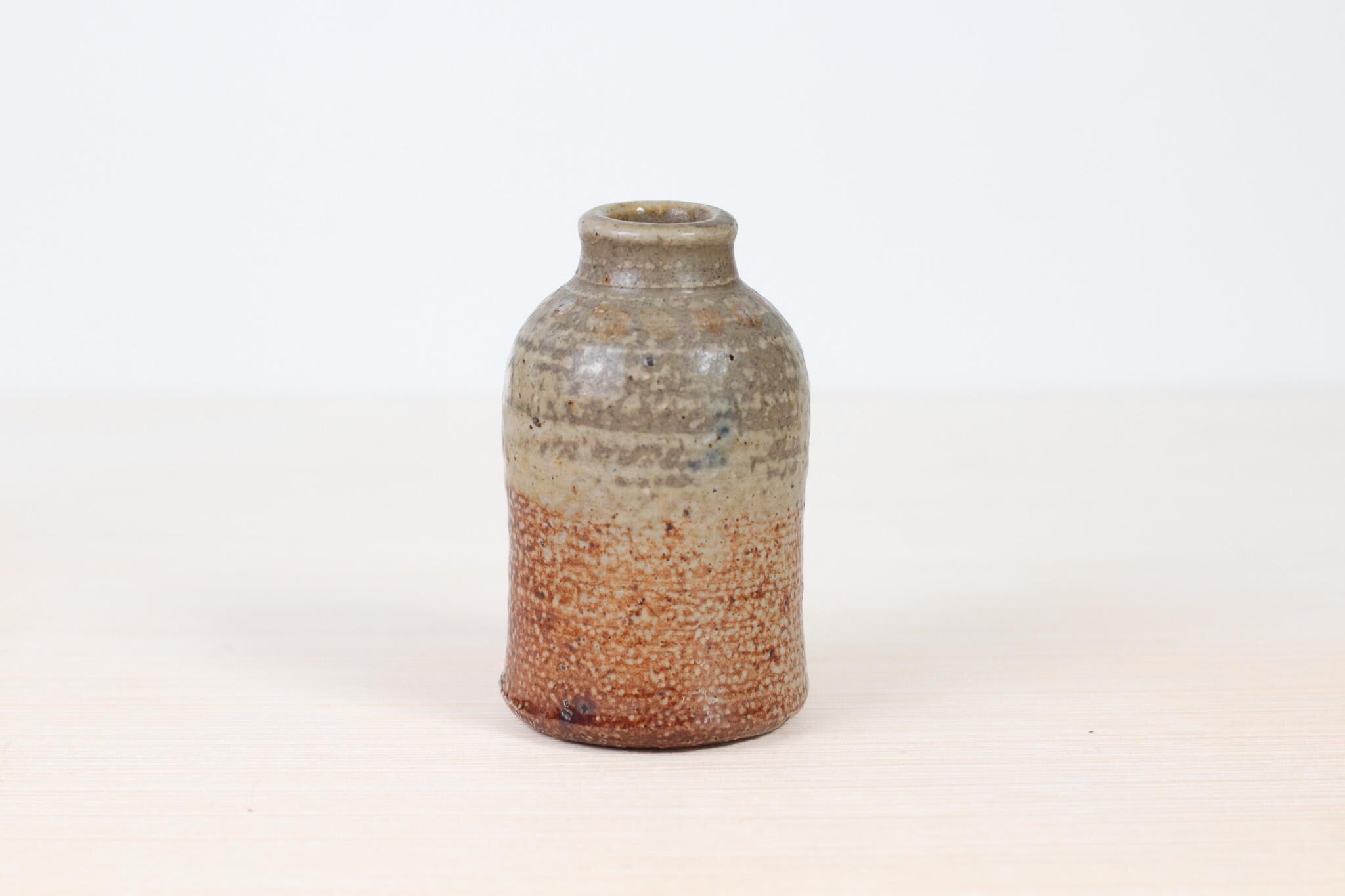 Vintage Studio Pottery Speckled Stoneware Small Bud Vase, Signed by Maker