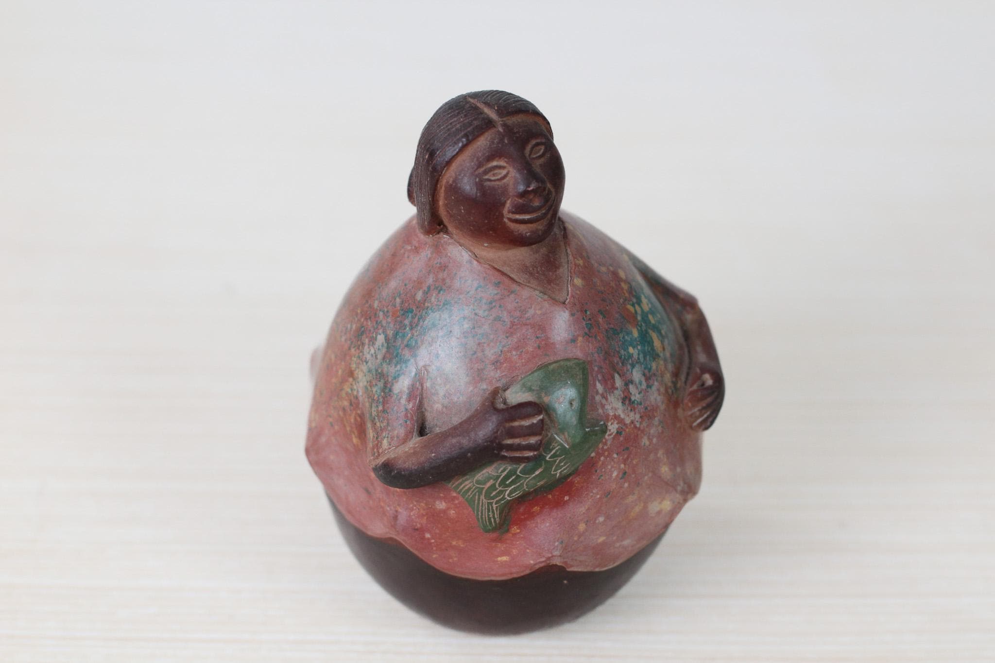 Vintage Chulucanas Pottery Figure by Manuel Adanaque, Peruvian Folk Art Woman with Fish