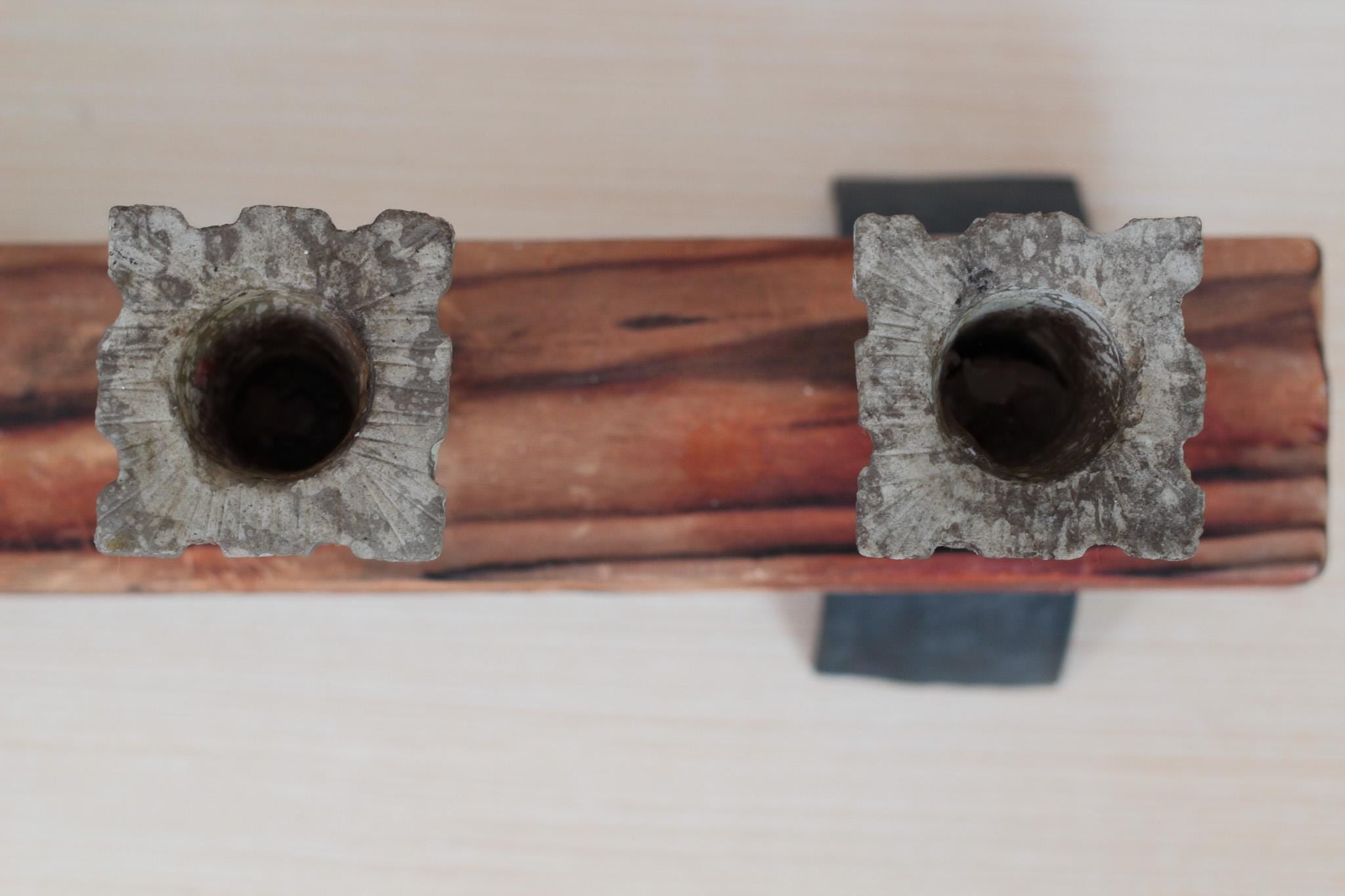 Vintage Rustic Candle Holder with Architectural Capitals, Medieval-Revival Decor