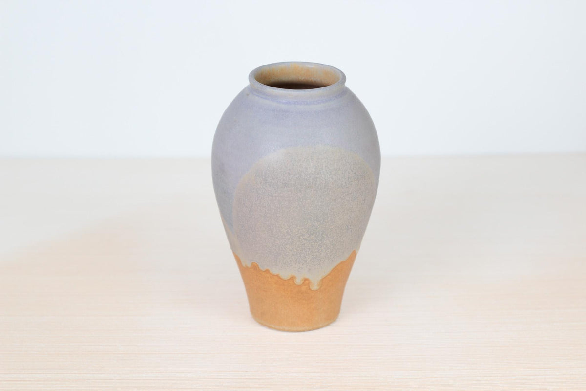 Vintage Handmade Studio Pottery Vase in Pastel Lavender and Orange | Signed by Artist