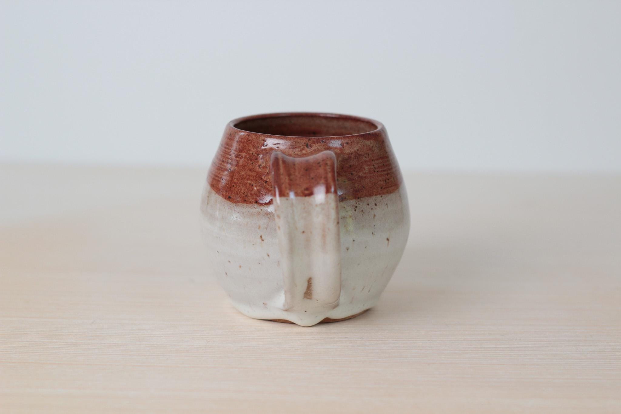 Vintage Studio Pottery Mug in Speckled Cream and Brown Glaze, Signed by Artist