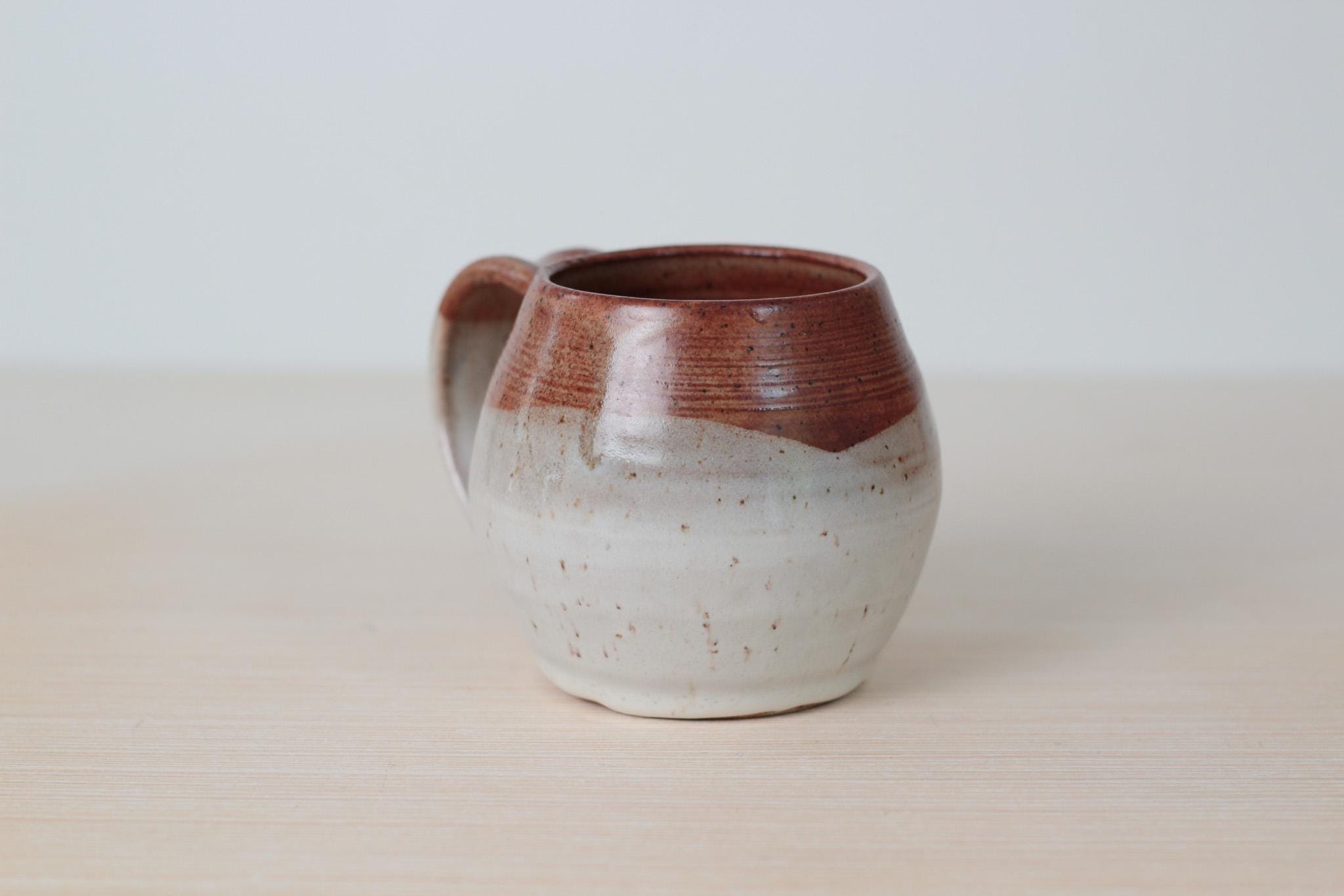 Vintage Studio Pottery Mug in Speckled Cream and Brown Glaze, Signed by Artist