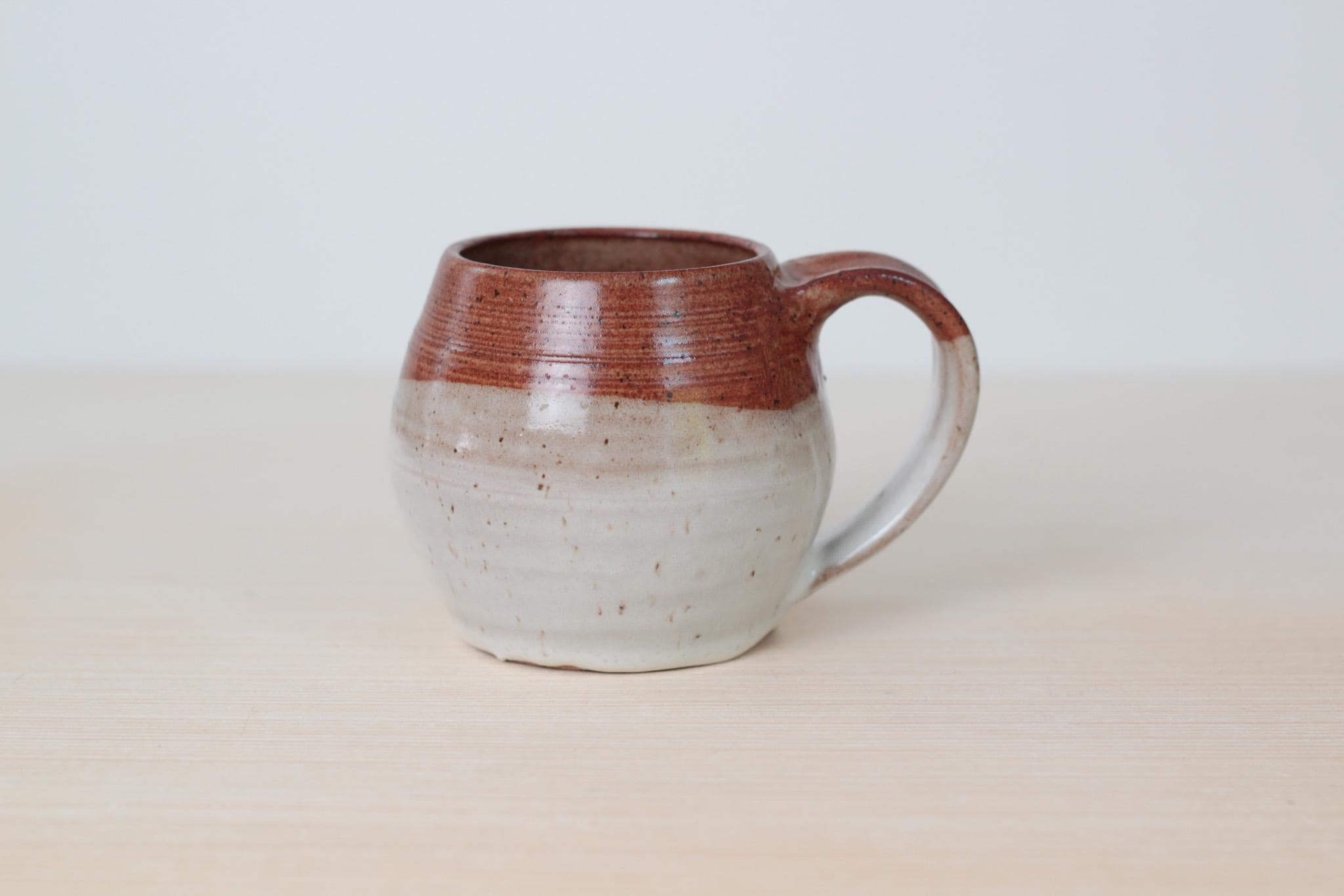 Vintage Studio Pottery Mug in Speckled Cream and Brown Glaze, Signed by Artist