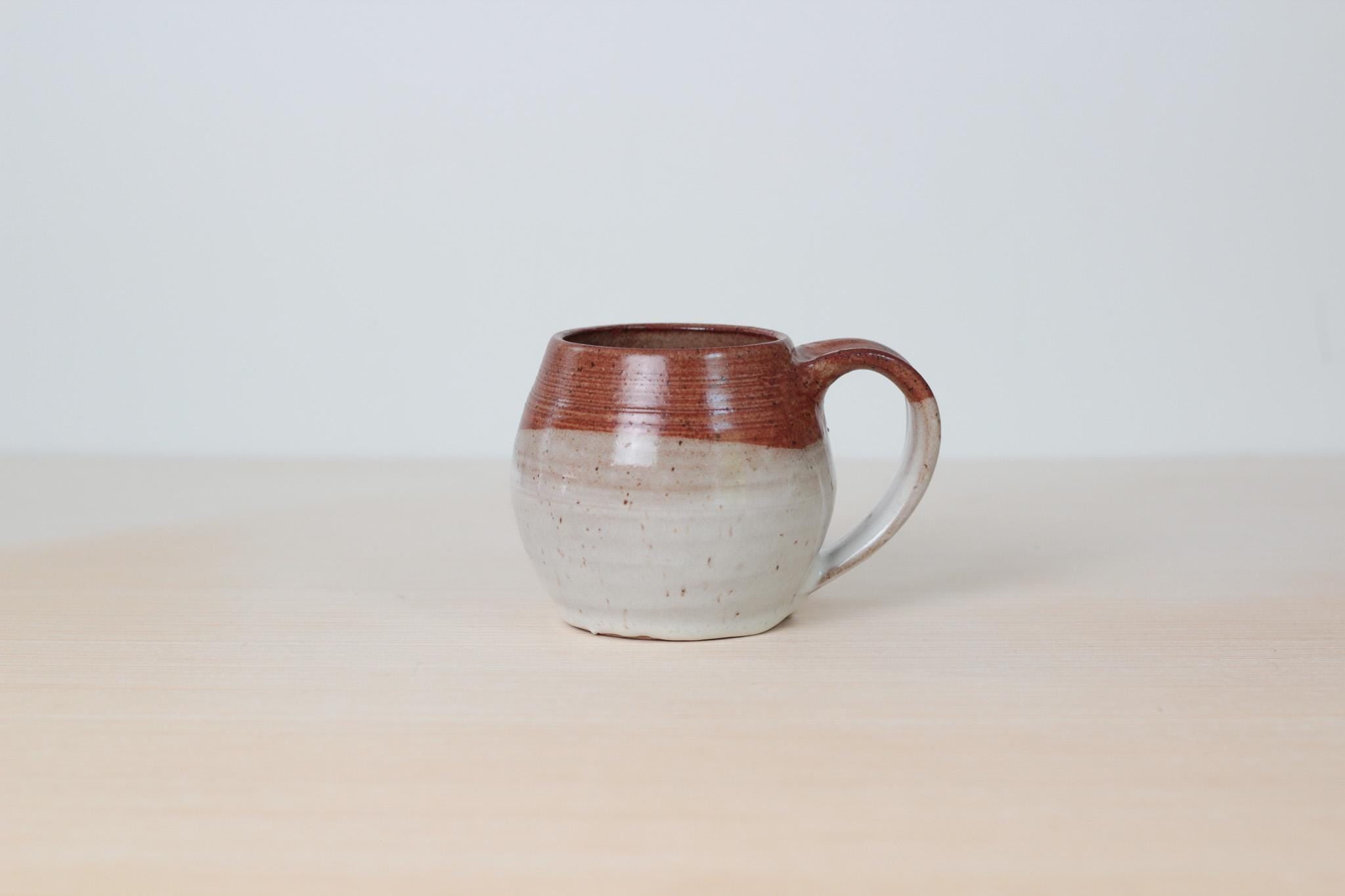 Vintage Studio Pottery Mug in Speckled Cream and Brown Glaze, Signed by Artist