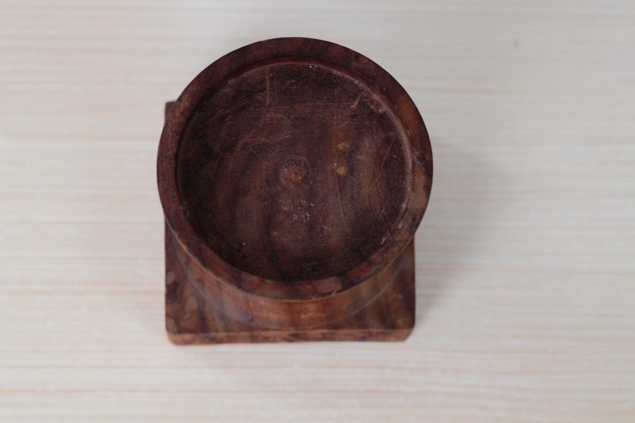 Vintage Hand-Carved Rosewood Pillar Candle Holder, Made in India