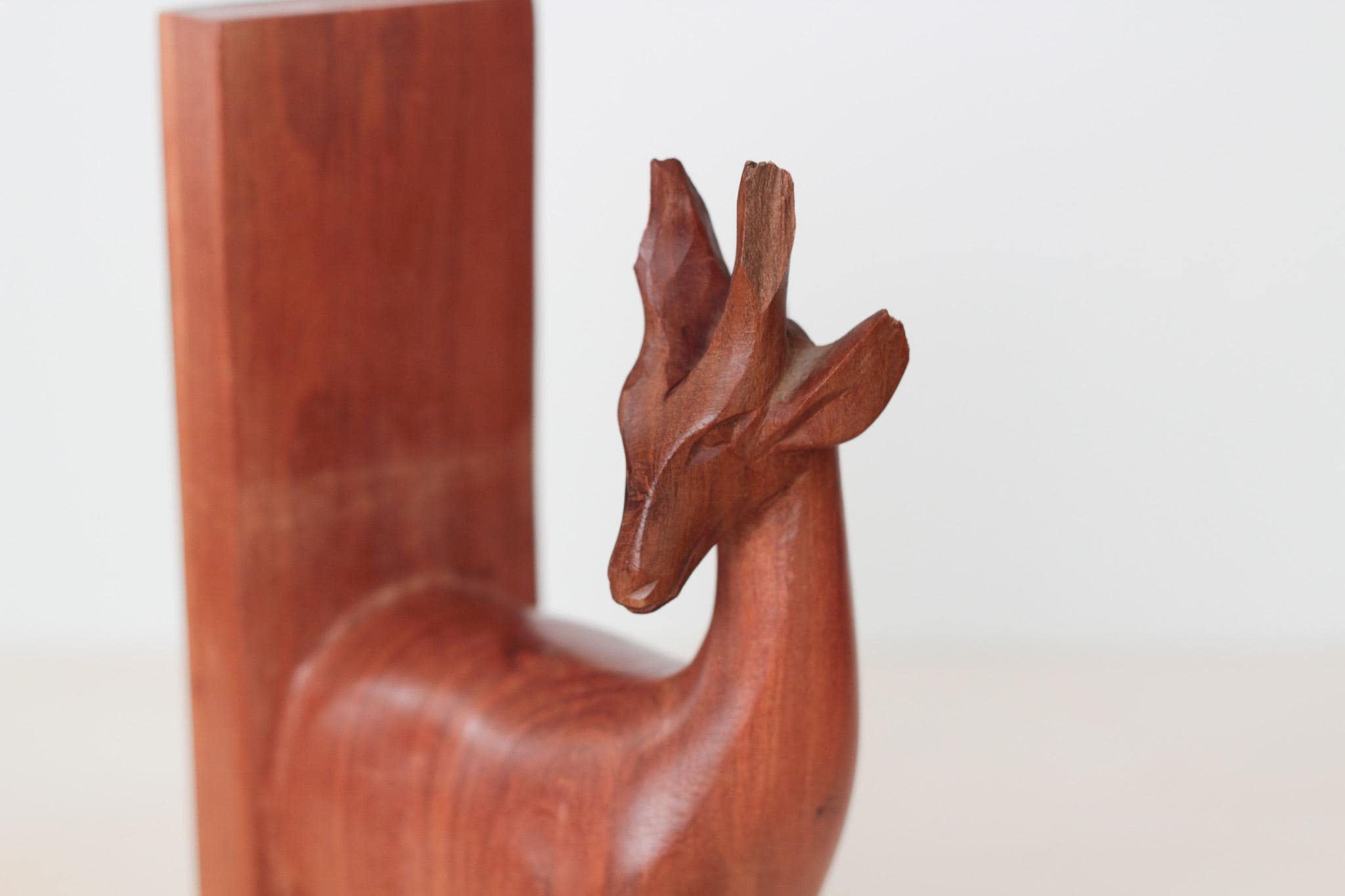 Vintage Teak Wood Gazelle Single Bookend (flawed), Mid-Century Decor