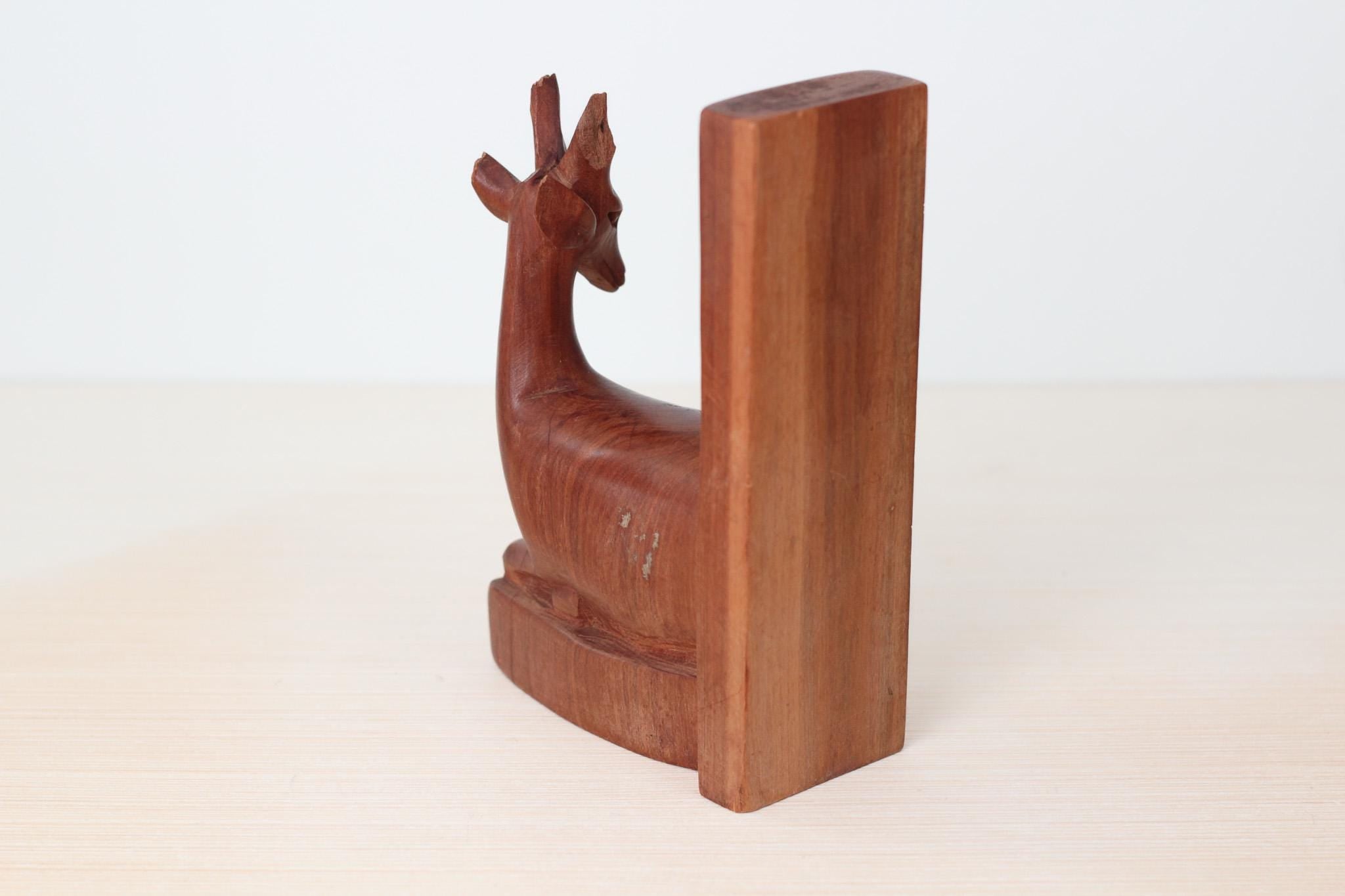 Vintage Teak Wood Gazelle Single Bookend (flawed), Mid-Century Decor