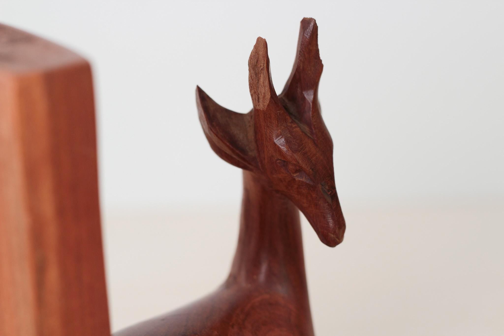 Vintage Teak Wood Gazelle Single Bookend (flawed), Mid-Century Decor