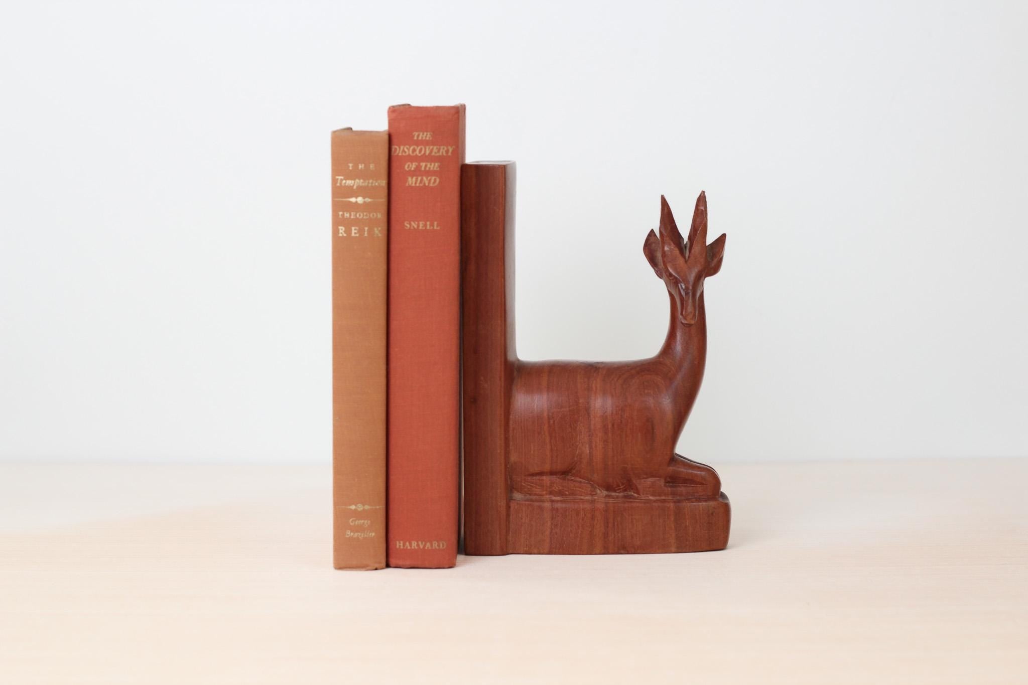 Vintage Teak Wood Gazelle Single Bookend (flawed), Mid-Century Decor