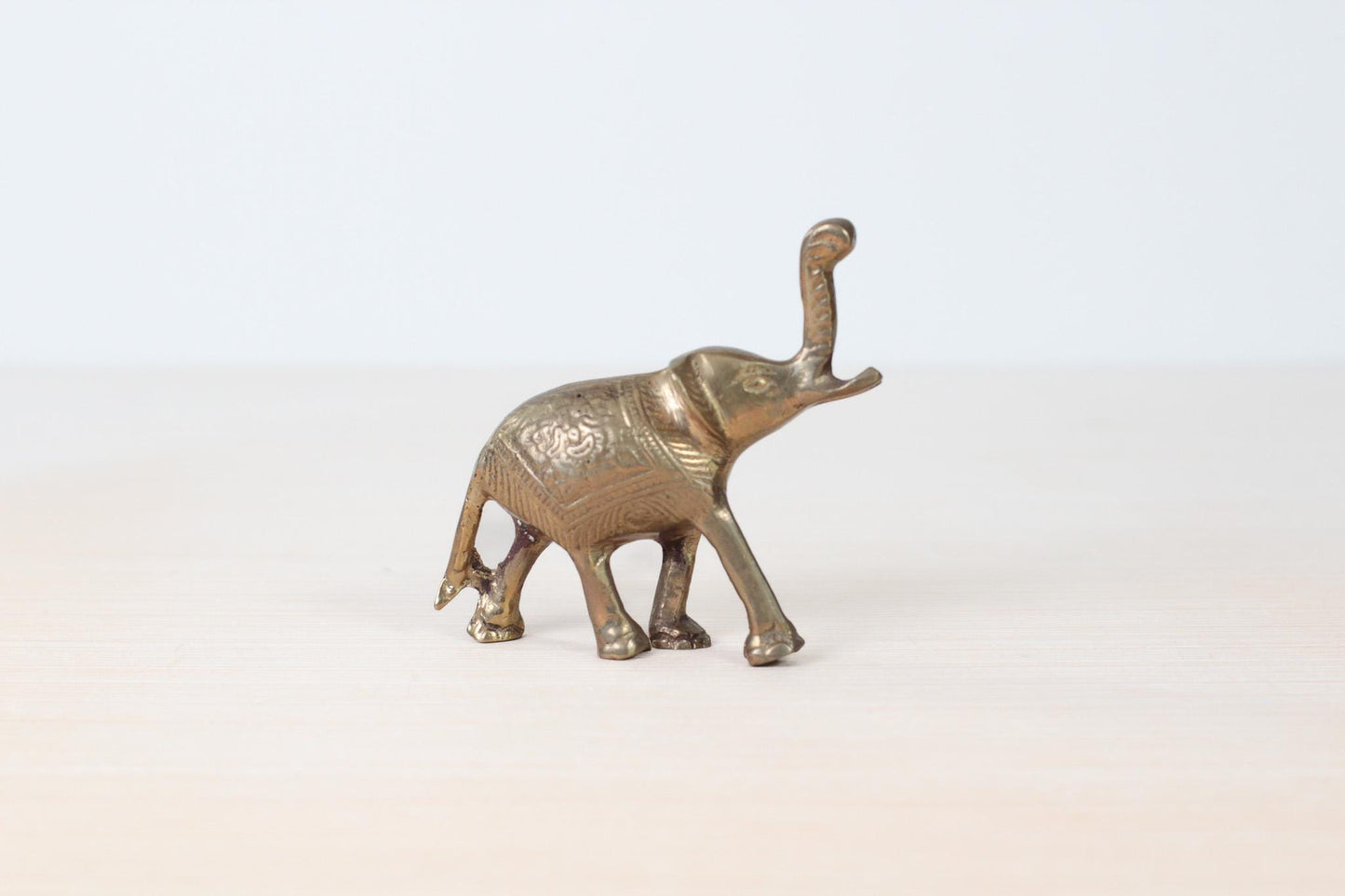 Vintage Solid Brass Elephant Figurine with Raised Trunk