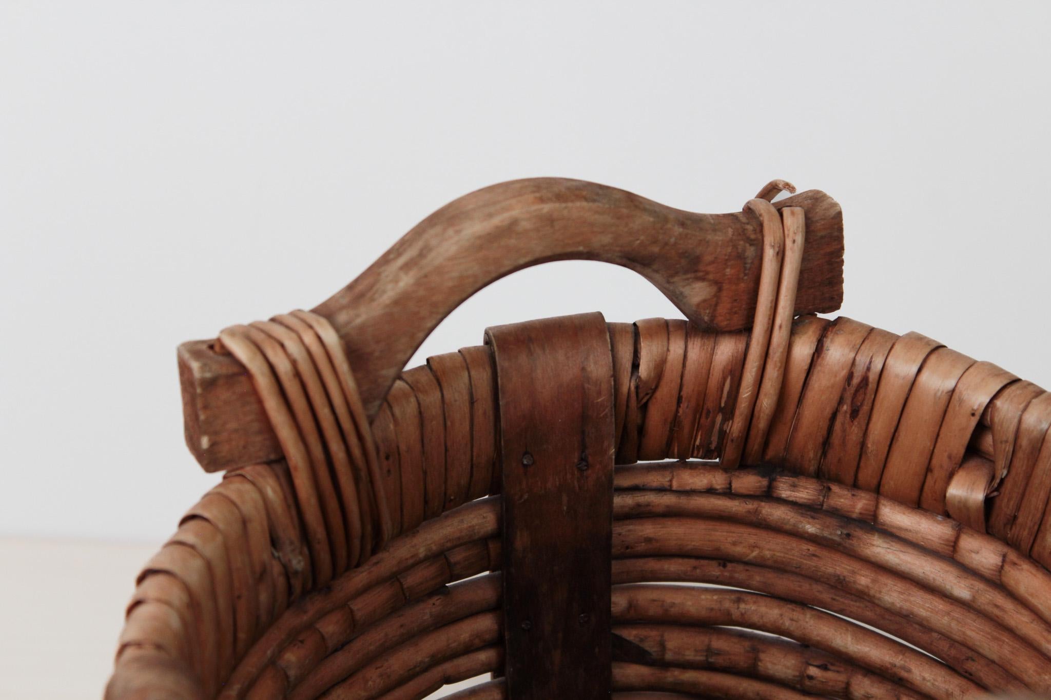 Vintage Woven Harvest Basket with Wooden Handles