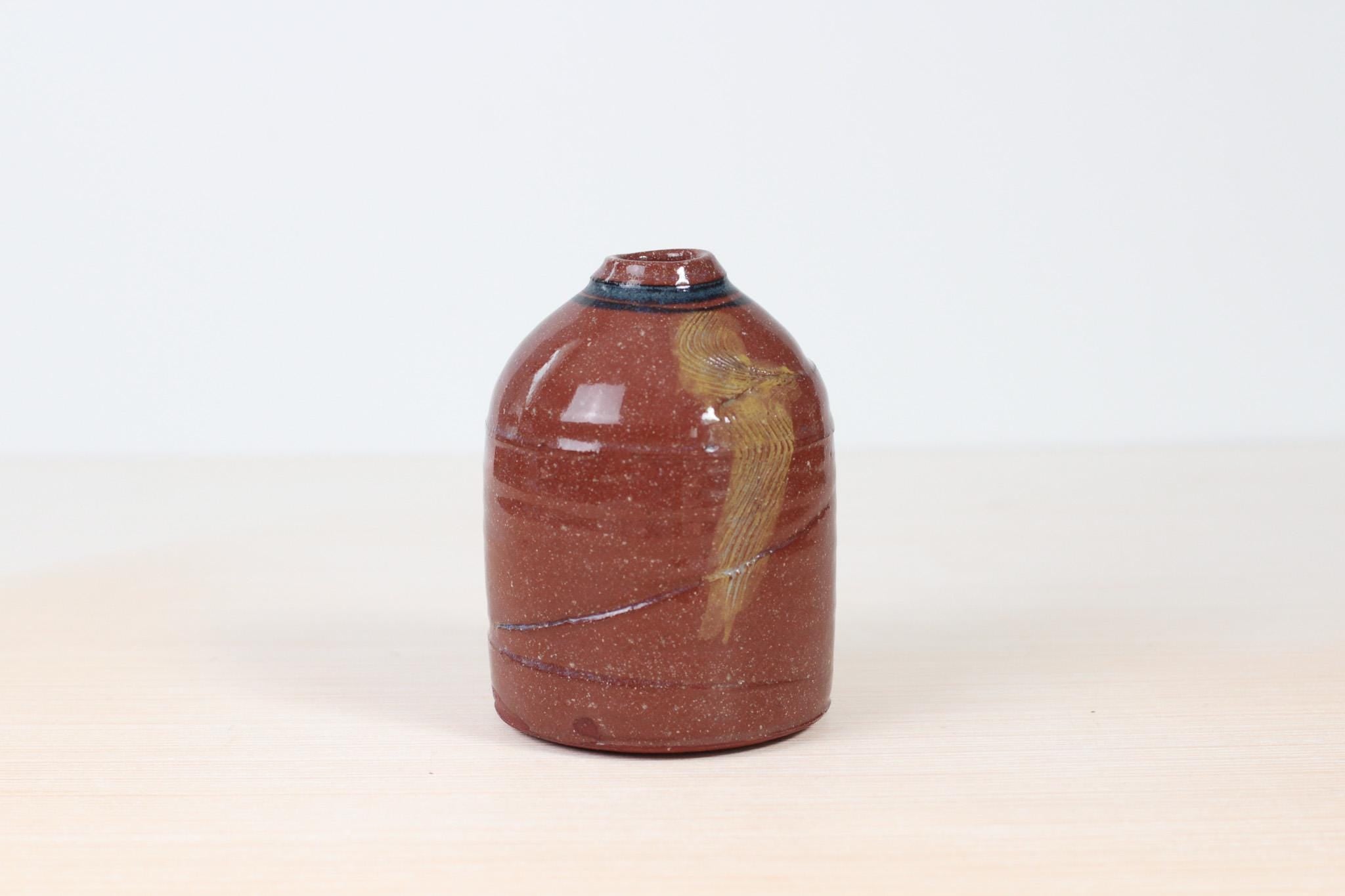 Vintage Studio Pottery Bud Vase in Red Stoneware Clay, Signed by Maker