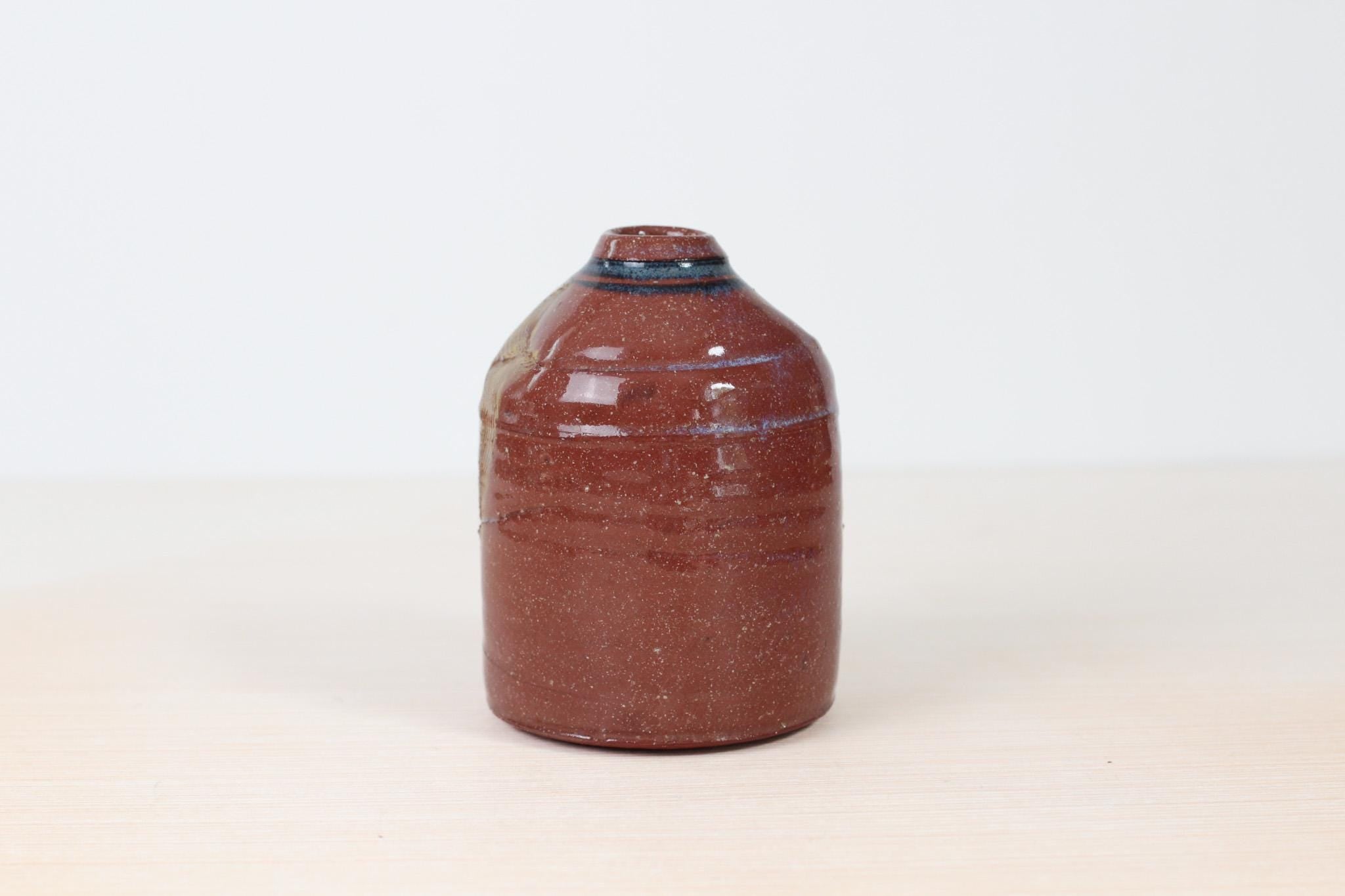 Vintage Studio Pottery Bud Vase in Red Stoneware Clay, Signed by Maker