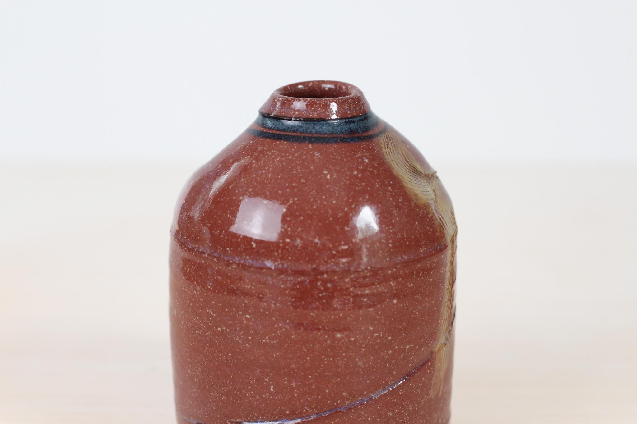 Vintage Studio Pottery Bud Vase in Red Stoneware Clay, Signed by Maker