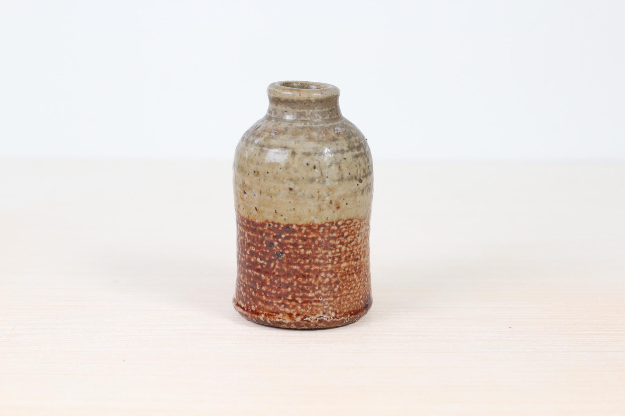 Vintage Studio Pottery Speckled Stoneware Small Bud Vase, Signed by Maker